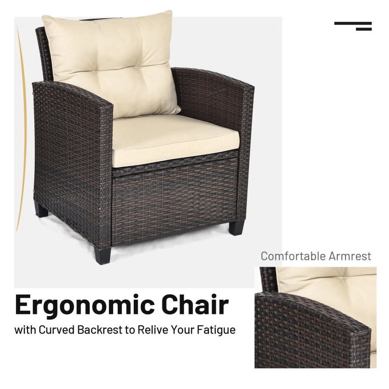 Aimee Lii 3 Pieces Wicker Patio Furniture Set, Coffee Table Cushioned Sofa, Modern Patio Furniture, Beige