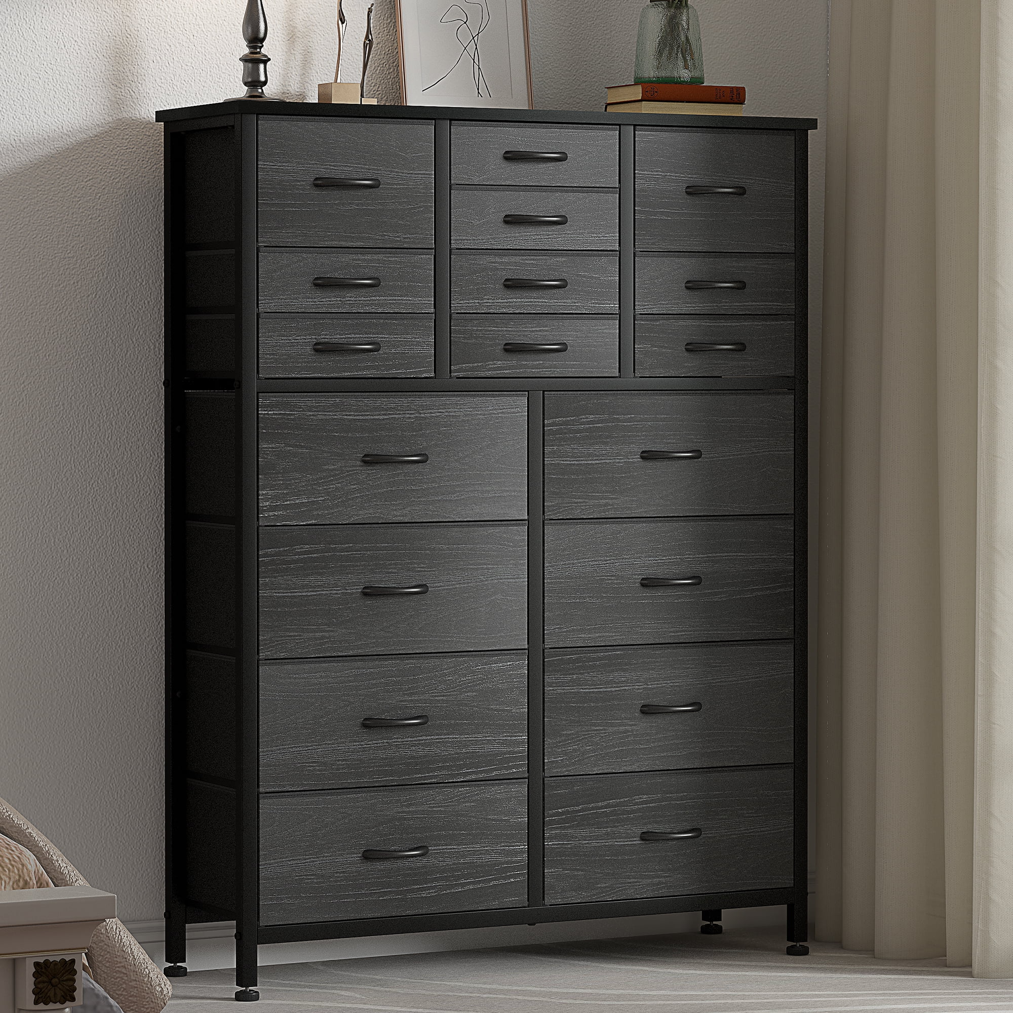 GIKPAL Dressers for Bedroom, Chest of Drawers Black Furniture Dressers Tall Dresser with 18 Drawers Fabric Dresser Clothes Storage for Living Room Office