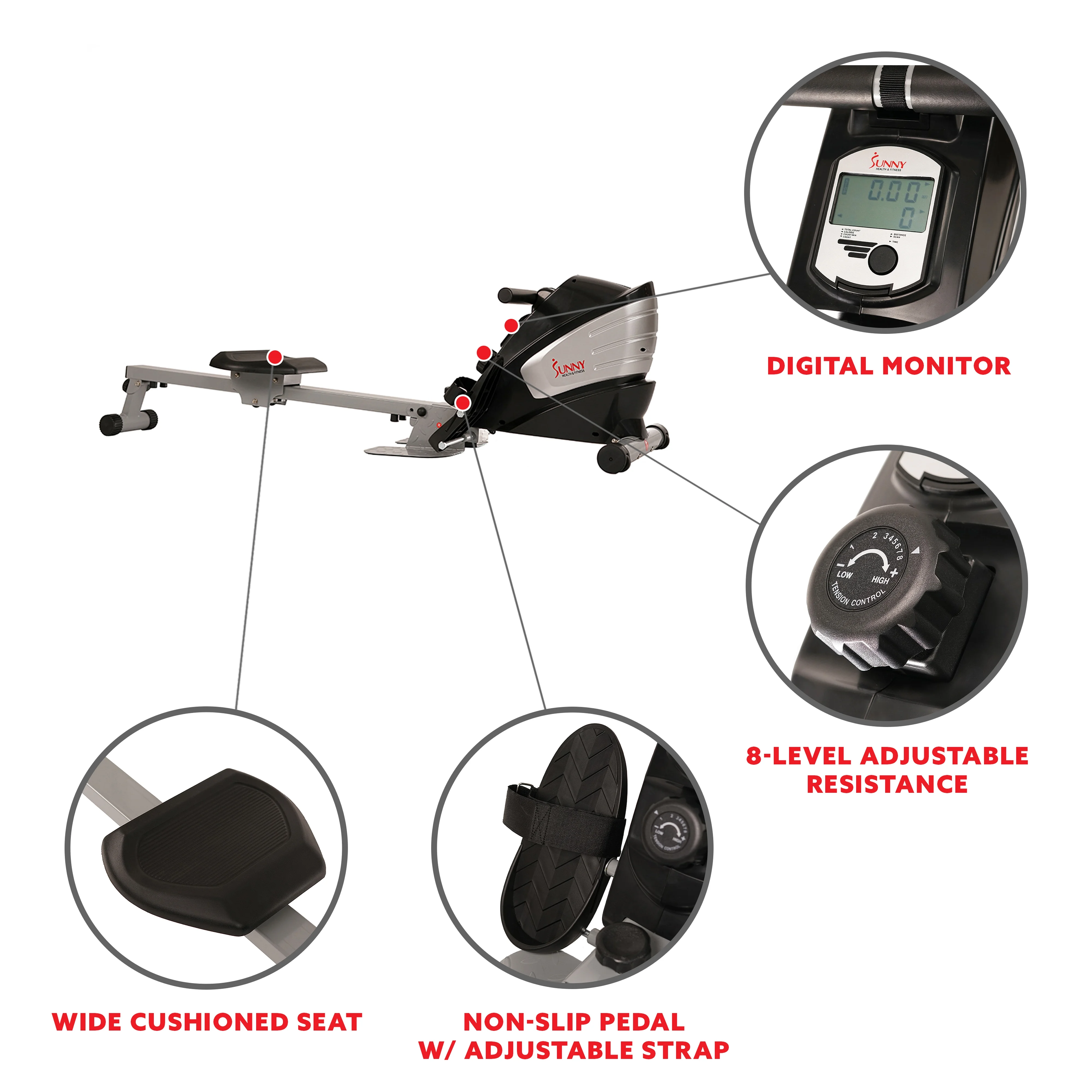 Sunny Health & Fitness SF-RW5622 Dual Function Magnetic Rowing Machine Rower w/ LCD Monitor