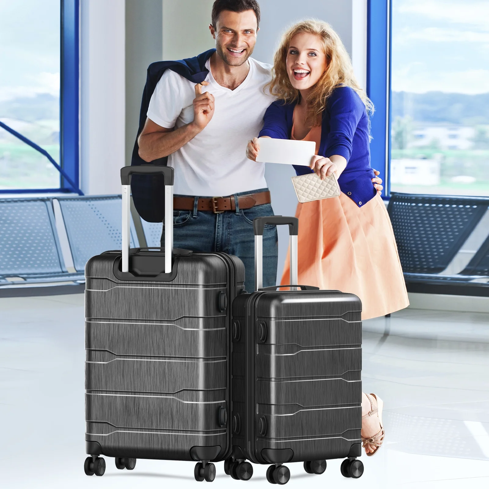 SUGIFT Hardside Luggage Set 3 Piece Lightweight Suitcase with TSA Lock Spinner Wheels, Dark Gray