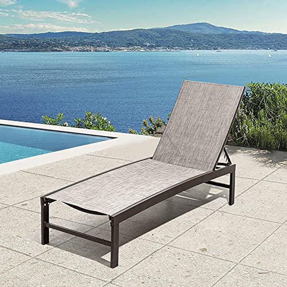 Crestlive Products Outdoor Pool Lounger Aluminum All-weather Adjustable Chaise Lounge Chair - See Picture Beige Fabric, Brown Frame