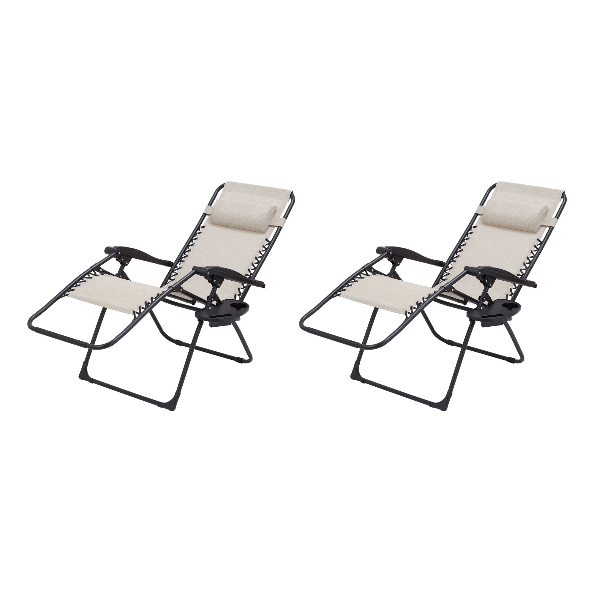 Mainstays Reclining Zero-Gravity Outdoor Patio Lounge Chair with Cup Holder, Set of 2, Beige