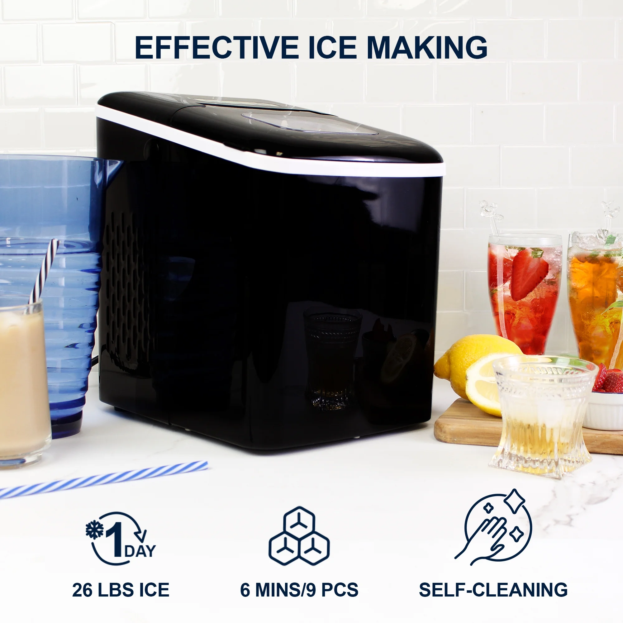 Koolatron KIM26B Compact Countertop Ice Maker with Digital Controls and LED Indicators