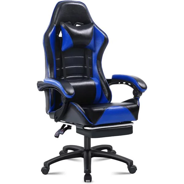 Gaming Chair Ergonomic Computer Chair with Footrest and Massage Lumbar Support, Height Adjustable Video Gaming Chair with 360° Swivel Seat and Headrest