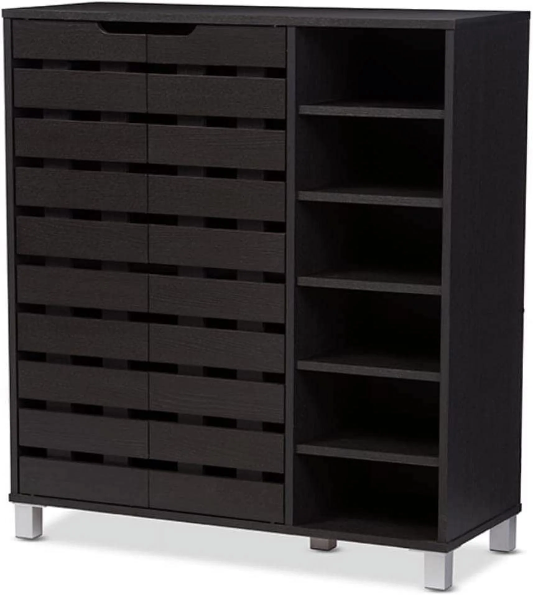 CHONGYAO Shirley Modern & Contemporary Wood 2-Door Shoe Cabinet with Open Shelves, Dark Brown