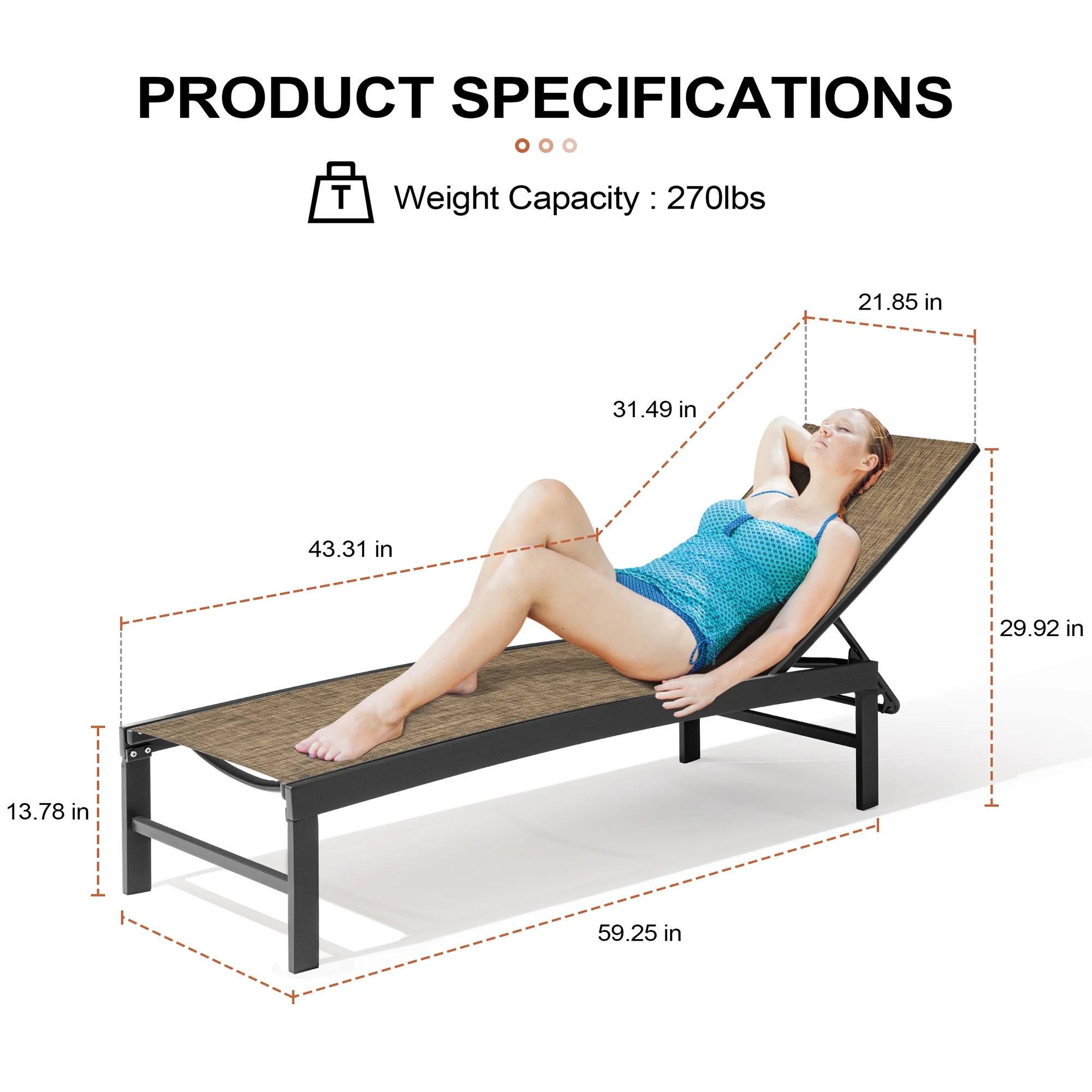 Crestlive Products Outdoor Aluminum Adjustable Chaise Lounge Chairs (2PCS Gray&Brown)