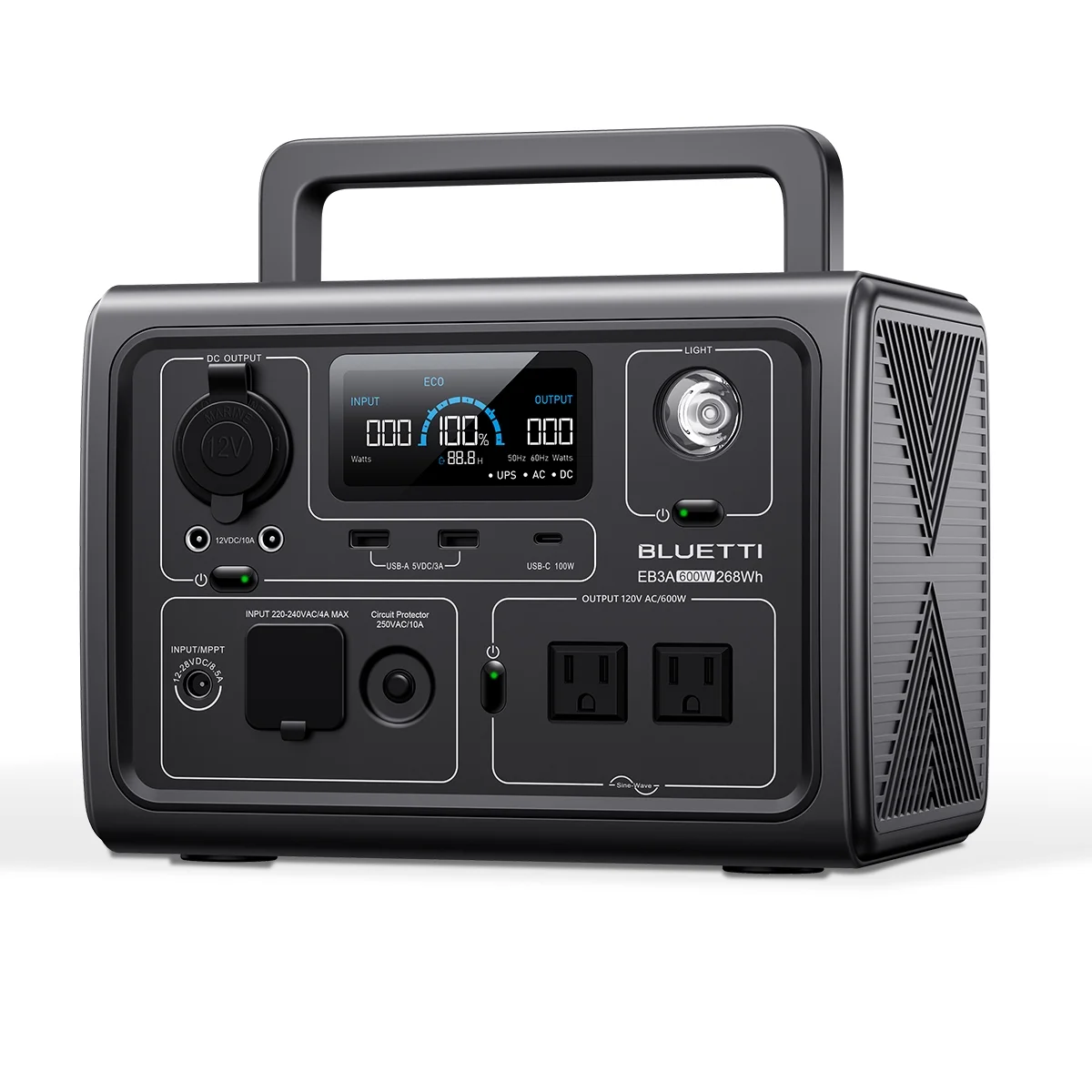 BLUETTI EB3A Portable Generator,600W Solar Generator, 268Wh LiFePO4 Power Station for Camping, Home Use, Emergency