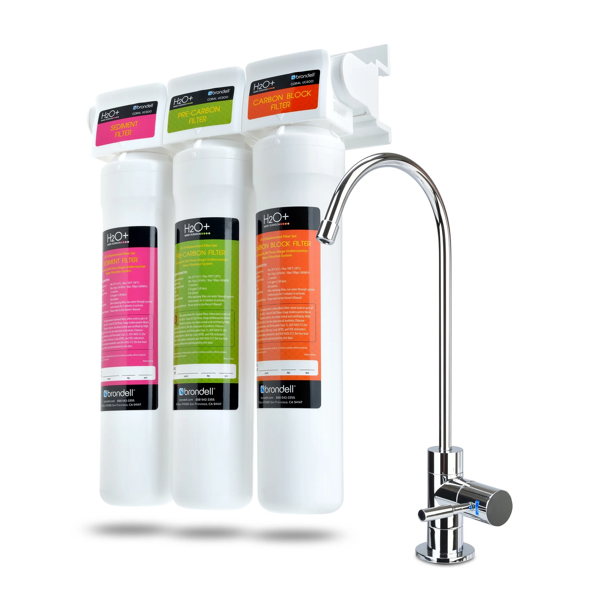 Brondell H2O+ Coral Three-Stage Undercounter Water Filtration System with Over 99% Lead Reduction