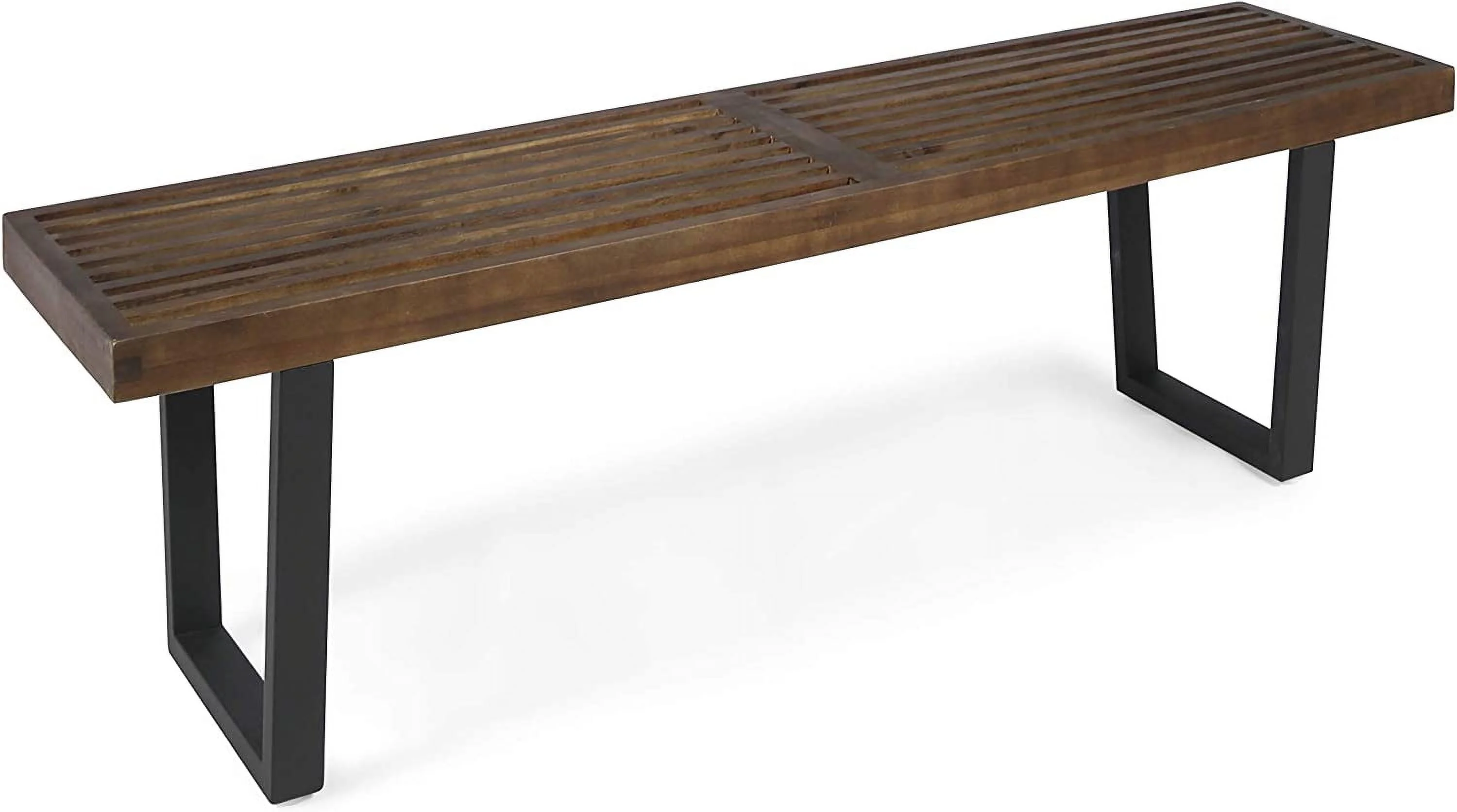 Patio Dining Bench, Acacia Wood with Iron Legs, Modern, Contemporary, Dark Brown and Black