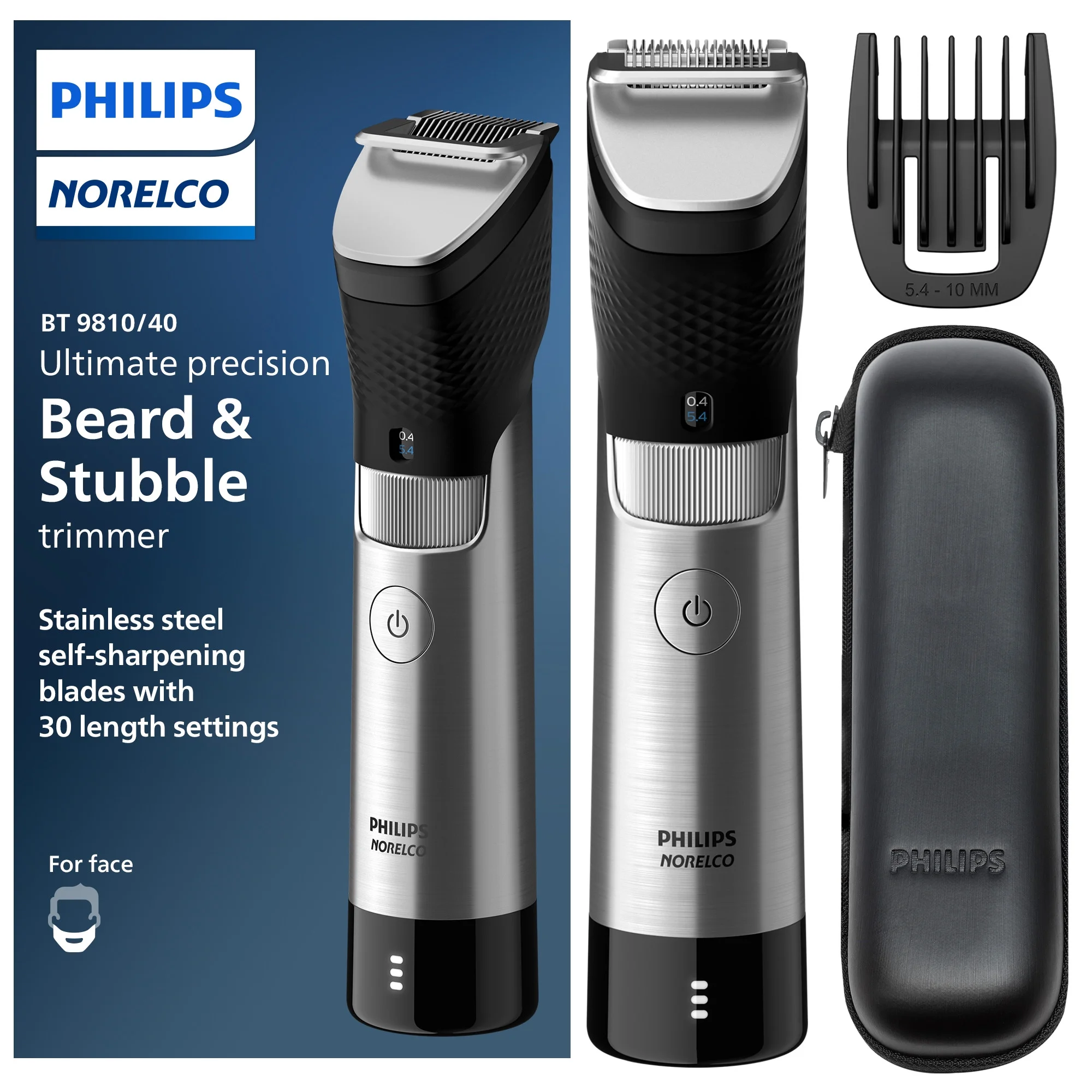 Philips Norelco Ultimate Beard and Hair Trimmer Series 9000, Ultimate Precision, Electric Cordless, Trimmer - BT9810/40