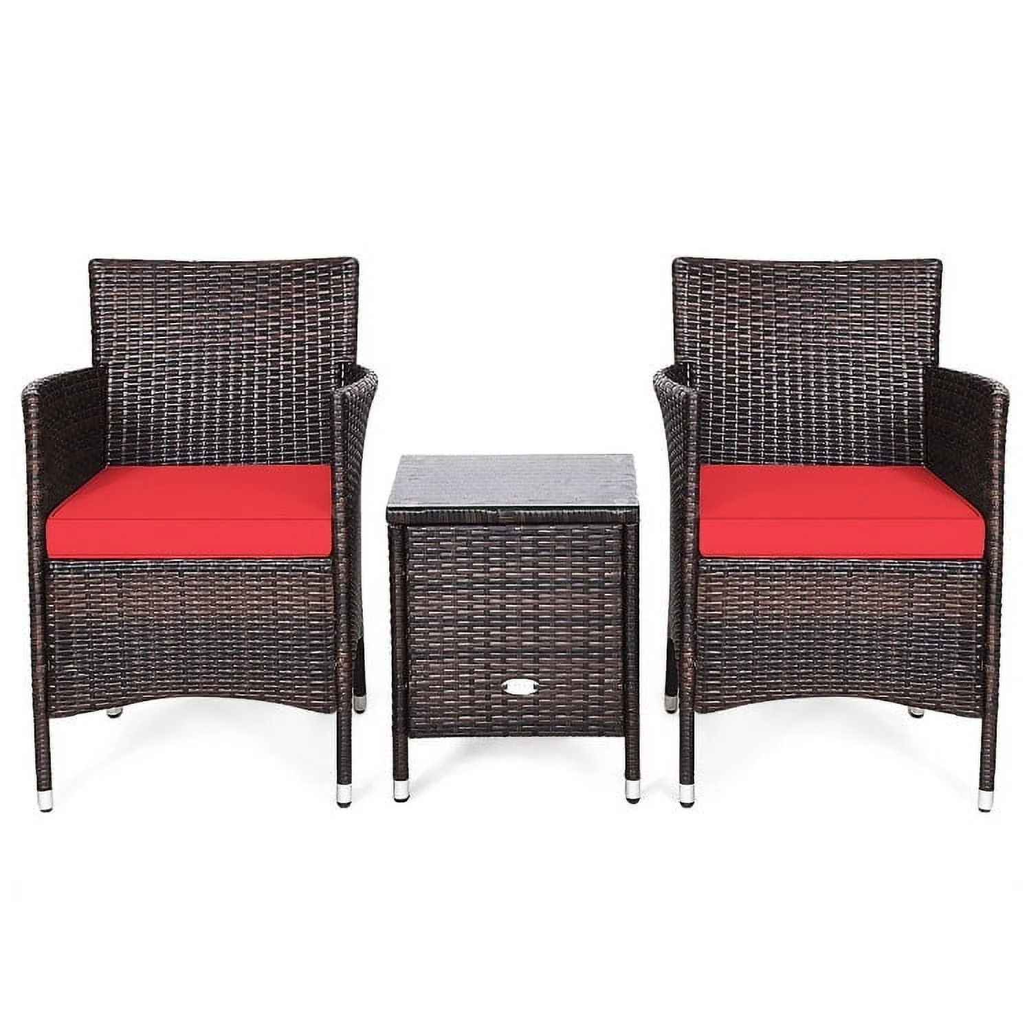 Spaco 3 Piece Rattan Wicker Sofa Set, Outdoor Patio Furniture Set Washable and Removable Cushion, Red