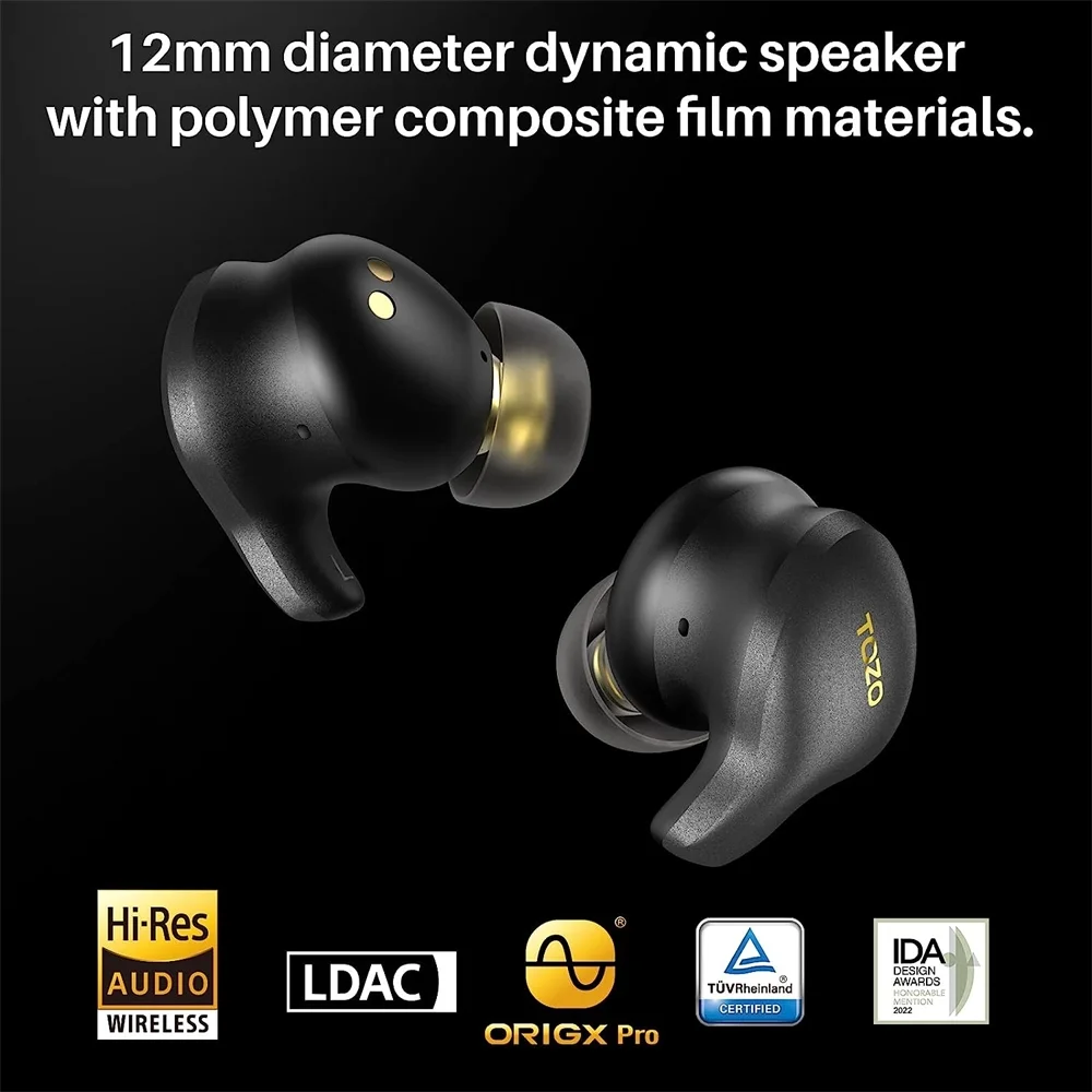 TOZO Golden X1 Wireless Earbuds,Hi-Res,LDAC,ANC,ENC,Bluetooth 5.3,APP Custom EQ - Black