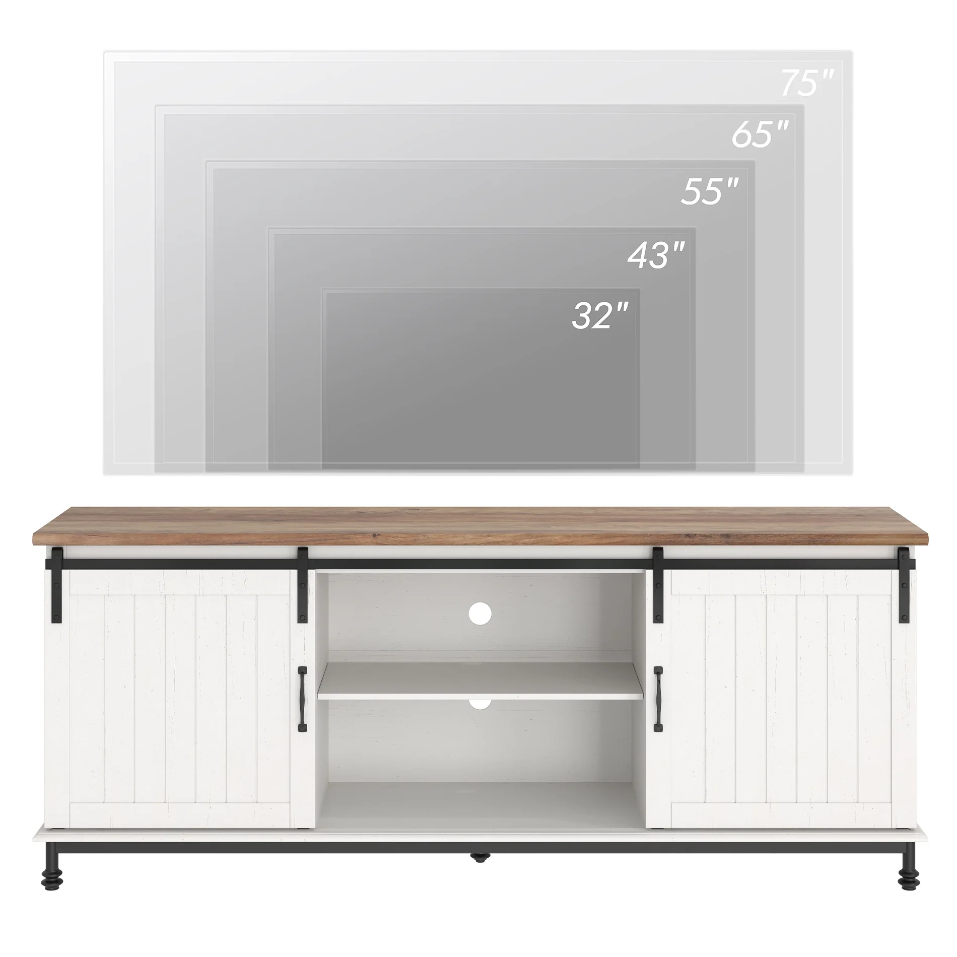 Farmhouse 70 Inches Sliding Barn Door TV Stand for TVs Up to 55 65 75 inch, Entertainment Center with Storage Cabinet, Console Table Adjustable Shelves,
