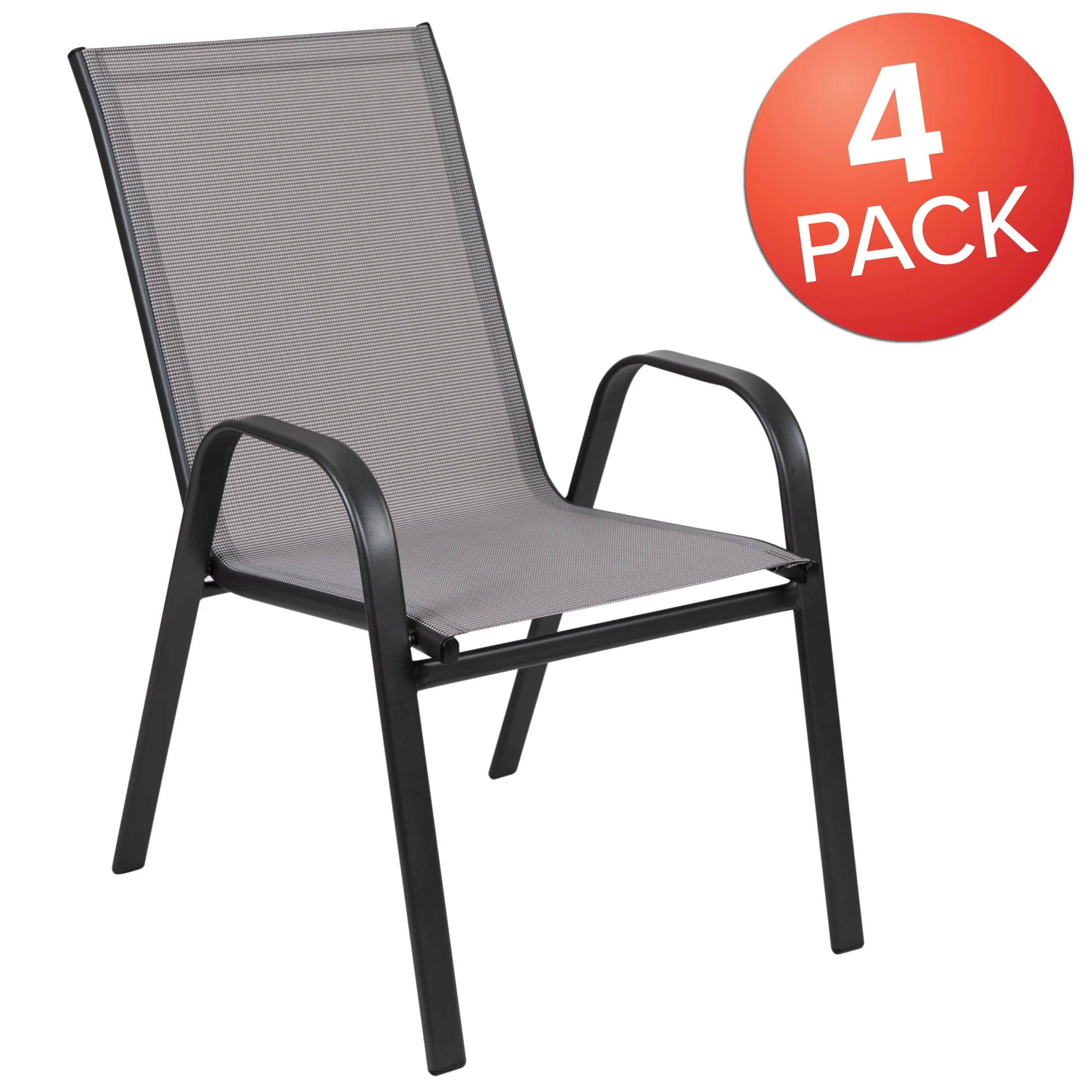 Flash Furniture Brazos Series Outdoor Flex Comfort Stackable Patio Chairs, Set of 4, Gray