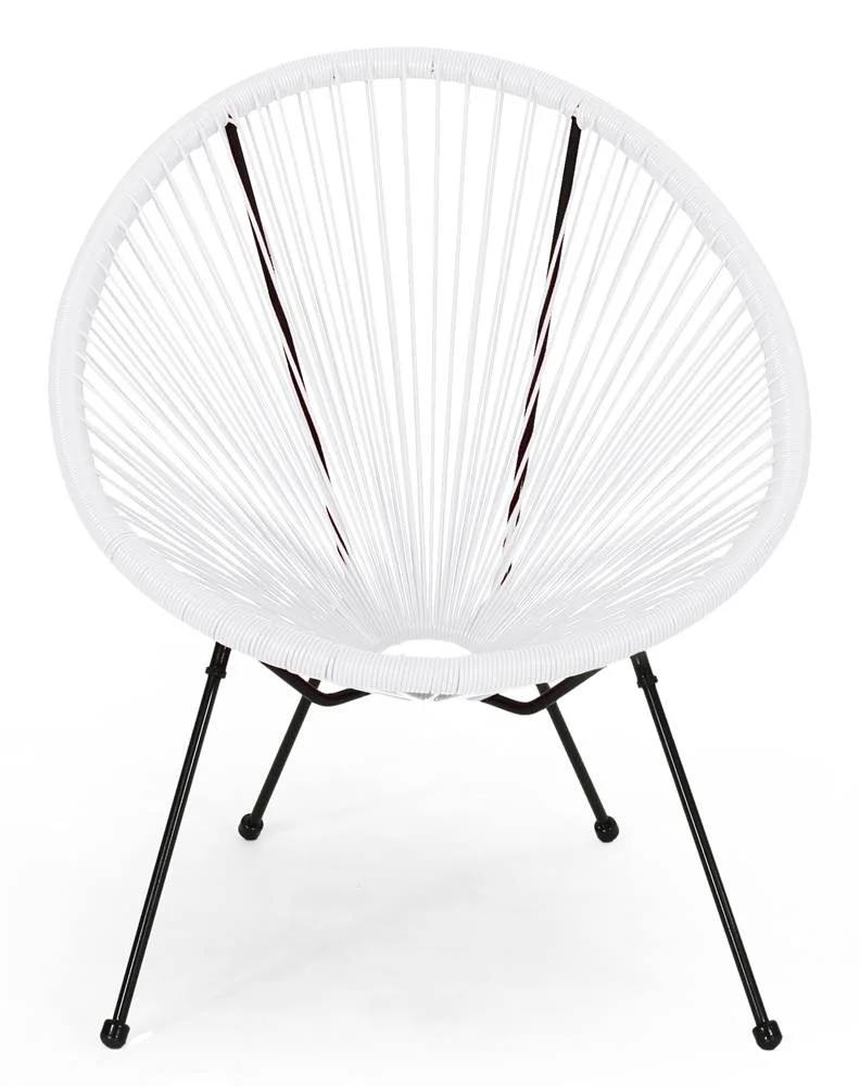 Christopher Knight Home Anson Outdoor Steel Chairs w/ Hammock Rattan Seating (Set of 2) by White, Black