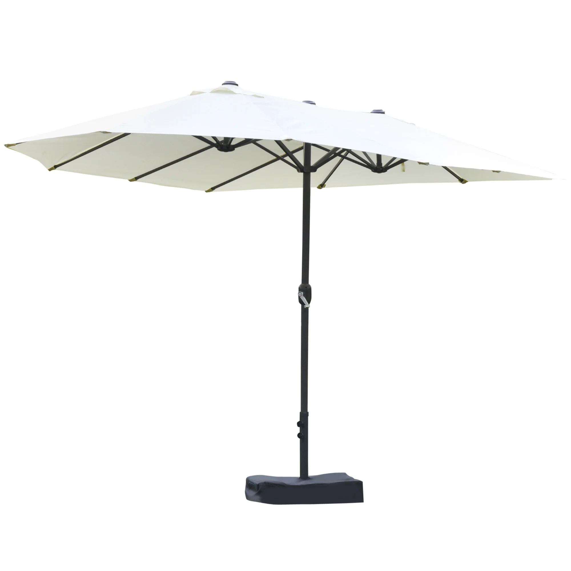 Outsunny Patio Umbrella 15' Steel Rectangular Outdoor Double Sided Market with base, Sun Protection & Easy Crank for Deck Pool Patio, Beige