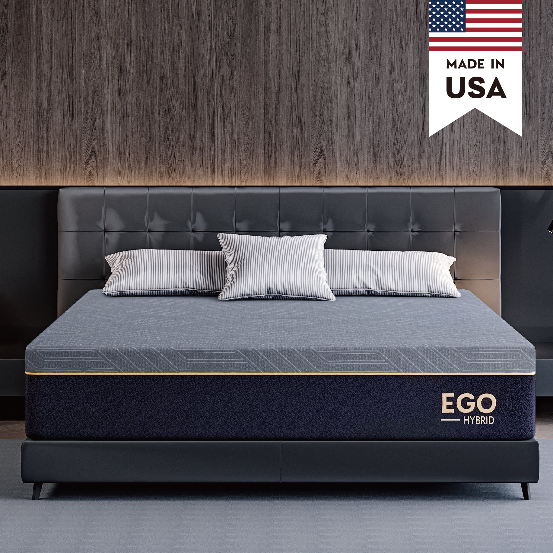 MLILY Ego Black 12 inch Hybrid Mattress, King Size Memory Foam Mattress, Pocket Spring
