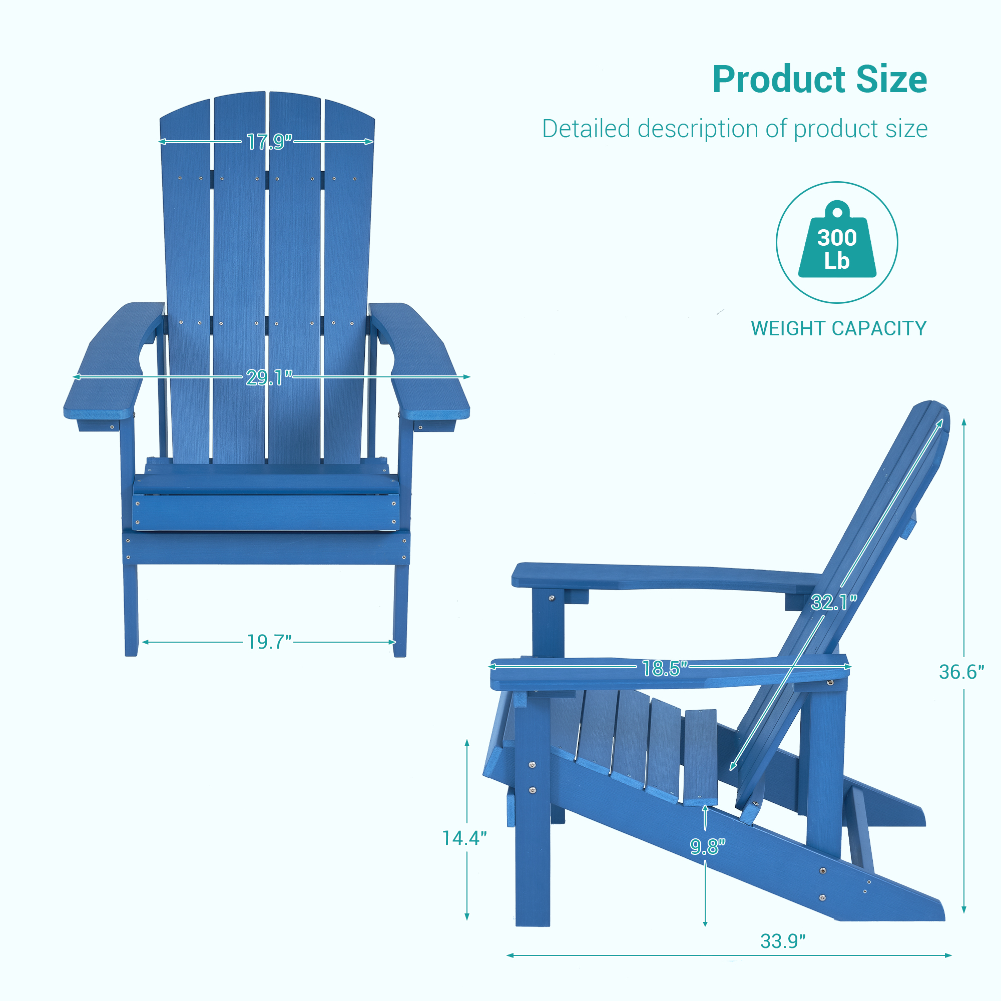 Sonerlic 4 Pack Outdoor HIPS Adirondack Fire Pit Chair for Patio, Deck and Garden,Navy Blue