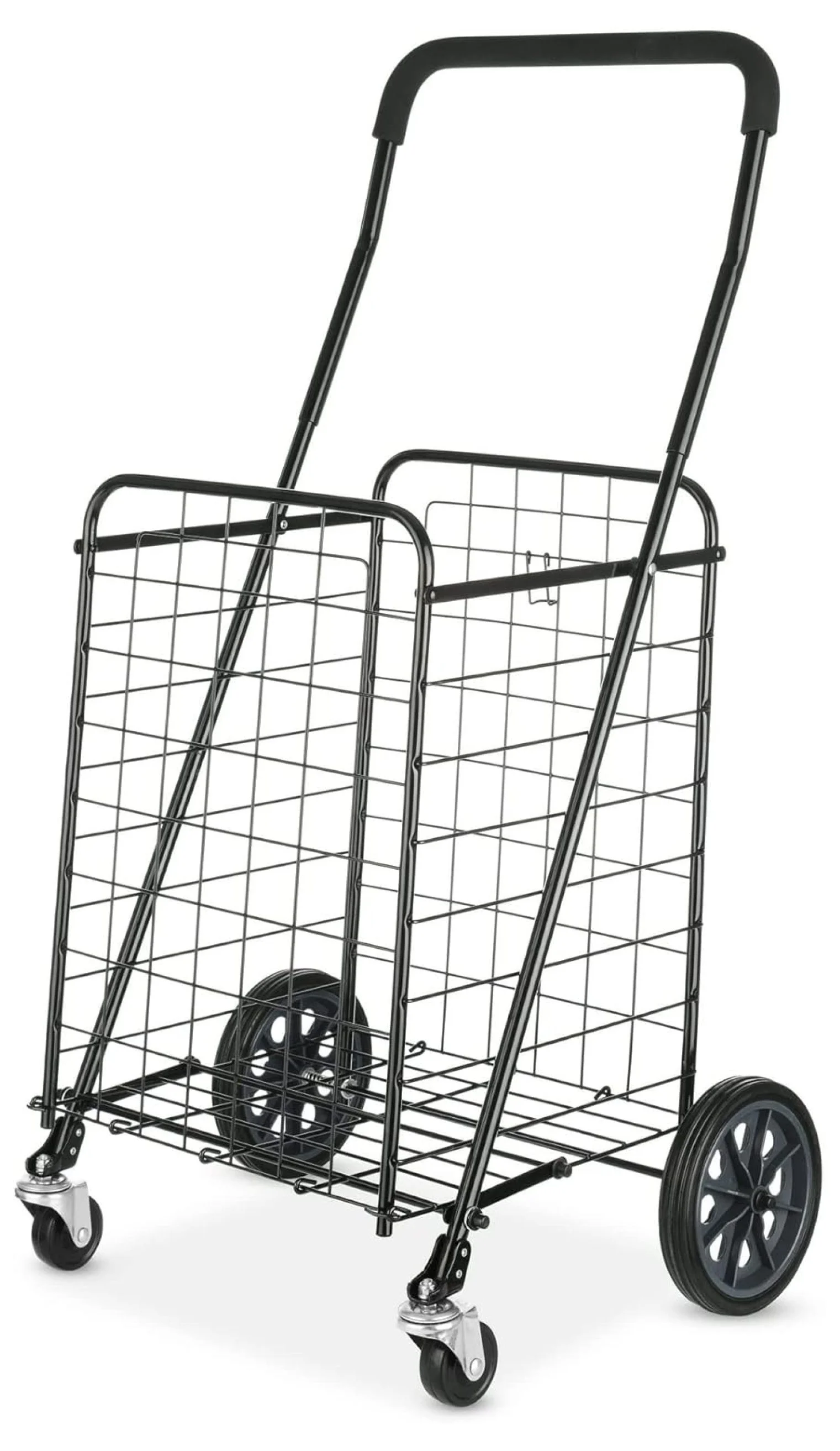Shopping Cart with Dual Swivel Wheels for Groceries, Foldable and Adjustable Handle Height, Black