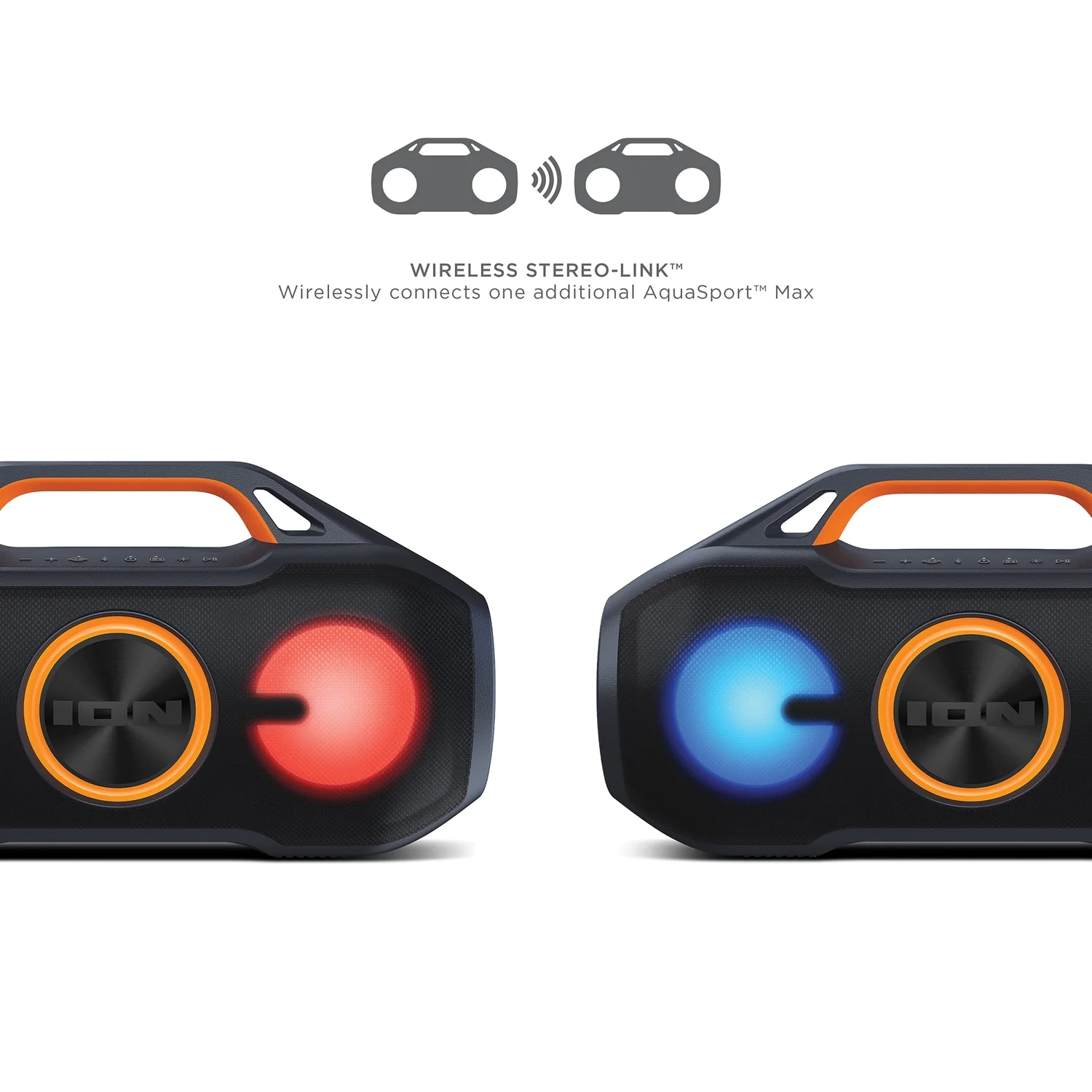 ION AquaSport Max Portable Bluetooth Waterproof Speaker with Speakerphone, Stereo-Link, and LED Lights, ISP161