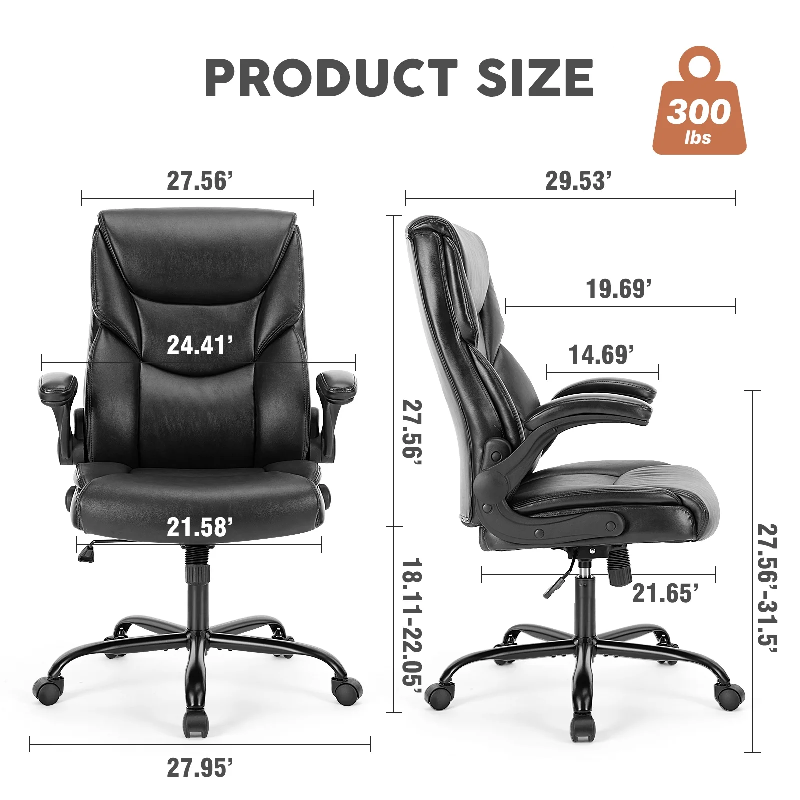 Adrinfly Sweetcrispy Executive Office PU Leather Desk Chair High Back Flip-Up Armrest Adjustable Ergonomic Home Office Chair