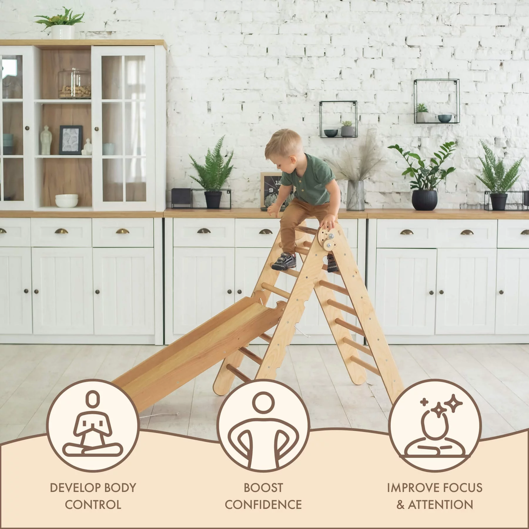 Toddler Indoor Play Equipment 2in1: Foldable Triangle Ladder and Slide/Climbing Board - Montessori Playground for Kids and Babies