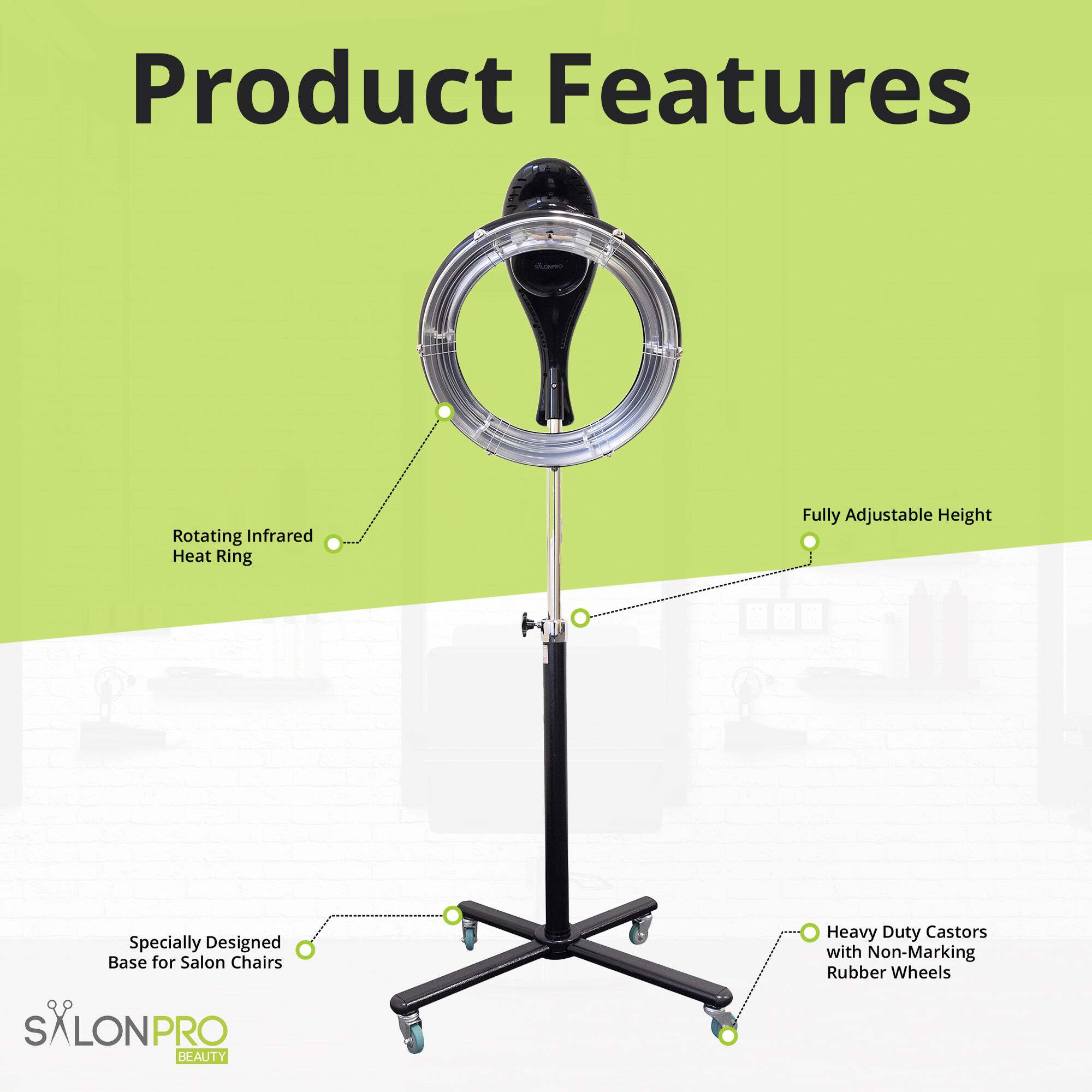 SalonPro Orbiting Halo Compact Professional Infrared Hair Color Processor Accelerator w/ Rolling Base - Black