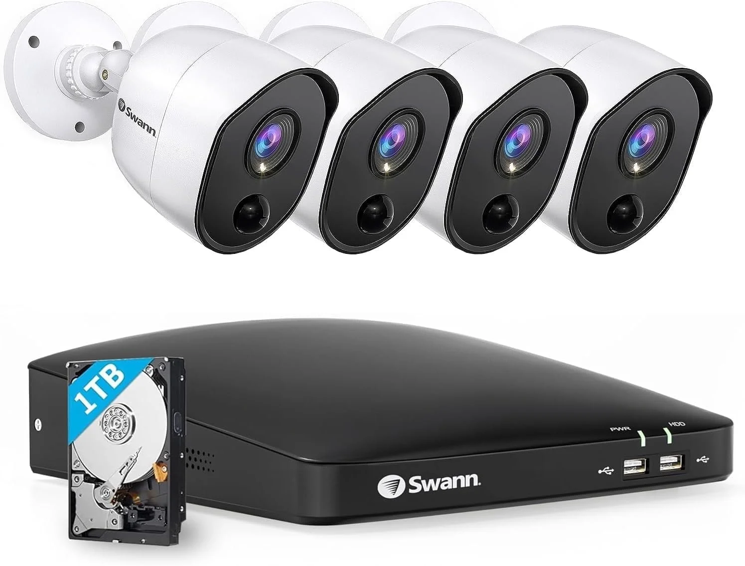 Swann DVR Home Security Camera System With 1TB HDD, 8 Channel 4 Bullet Cameras, 1080p HD Indoor/Outdoor Wired Surveillance