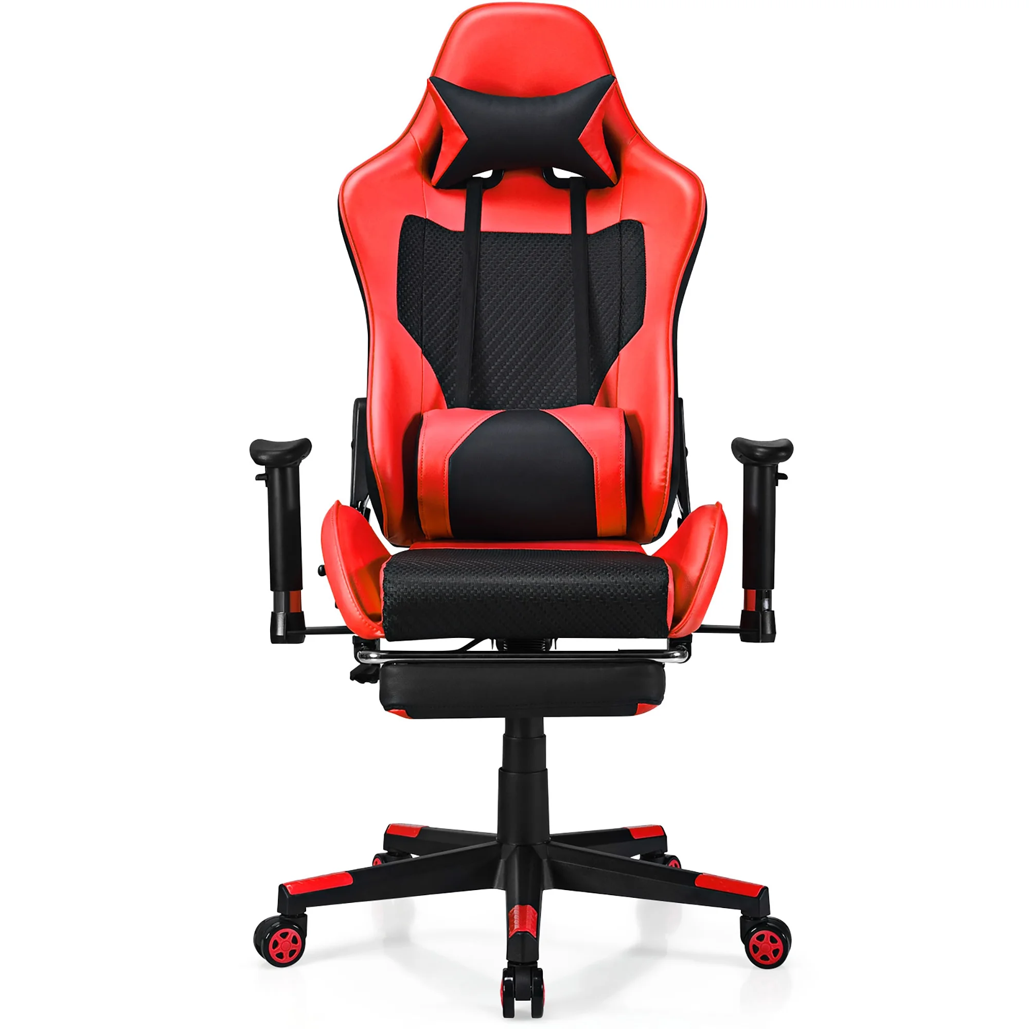 Costway Massage Gaming Chair Reclining Racing Office Computer Chair with Footrest Red