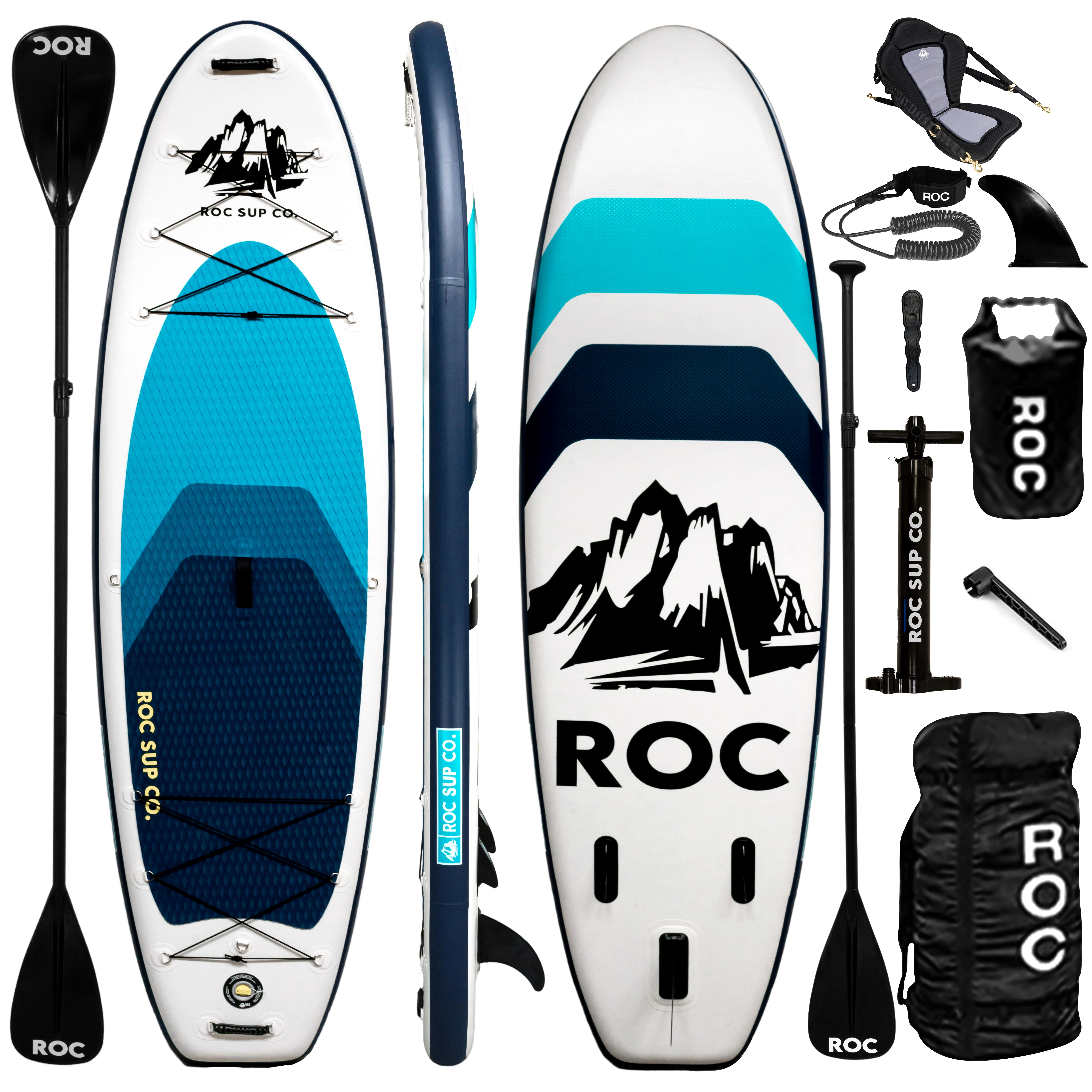 ROC Outdoors Inflatable Stand Up Paddle Boards 10 ft 6 in with Kayak Seat & Premium Accessories