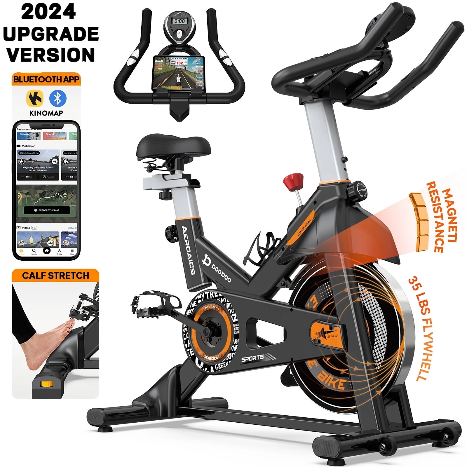 Pooboo Exercise Bikes Cardio Workout Cycling Bicycle Training Indoor Cycling Bike Stationary Bike with LCD Monitor Weight up to 360 lbs