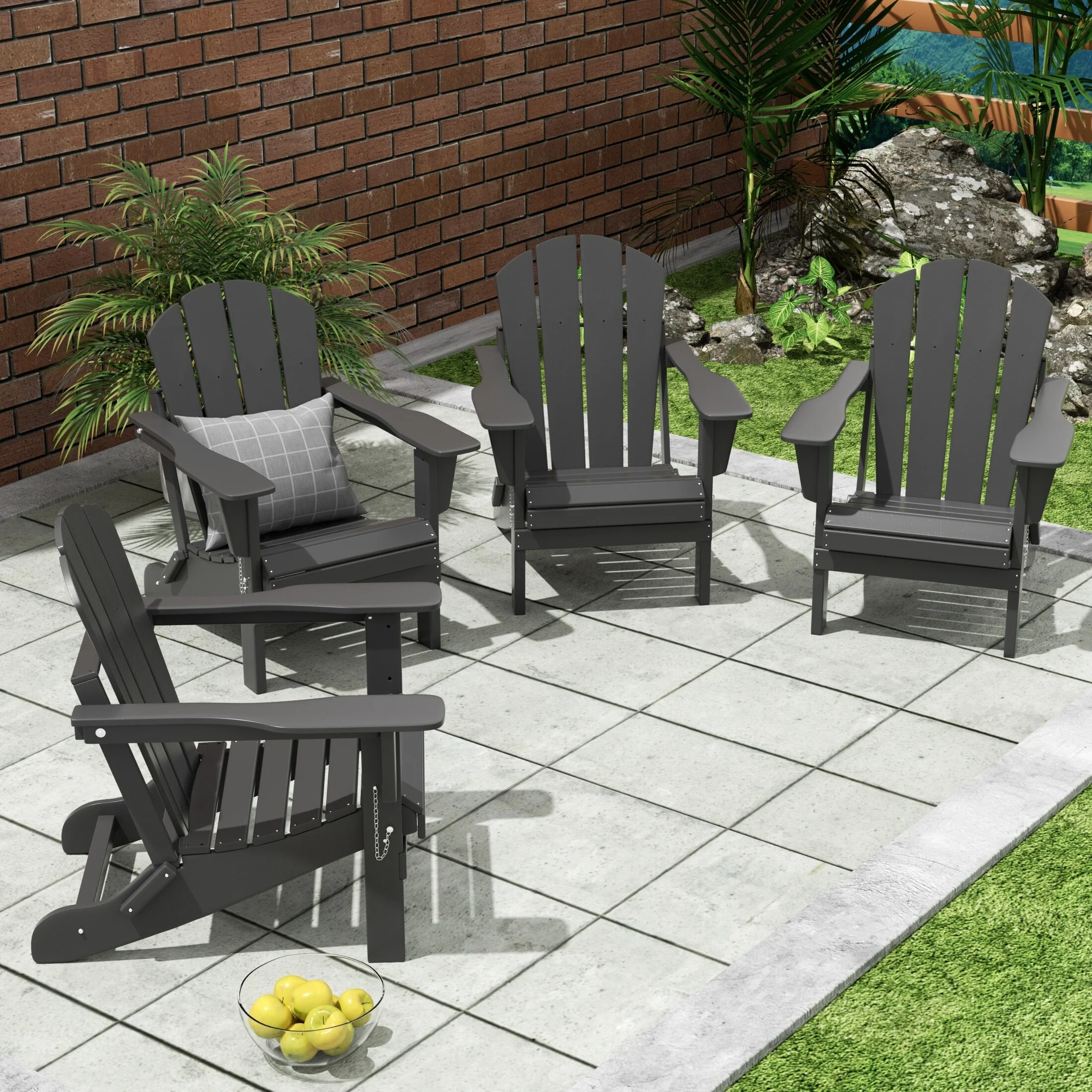 Polytrends Laguna All Weather Poly Outdoor Adirondack Chair - Foldable (Set of 4) Gray