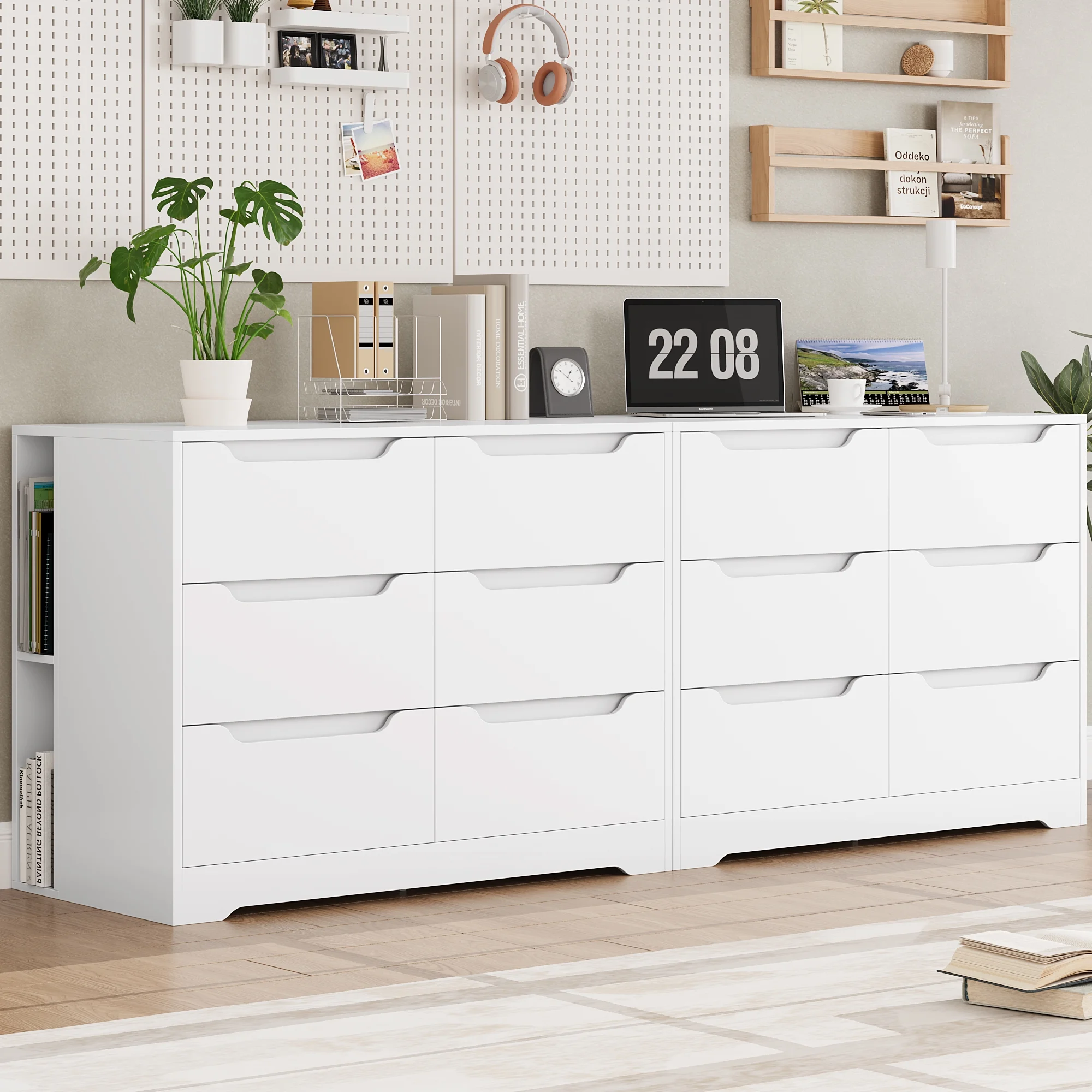 Homfa Horizontal 6 Drawer Dresser, Wood Chest of Drawers Storage Cabinet for Bedroom Living Room, White