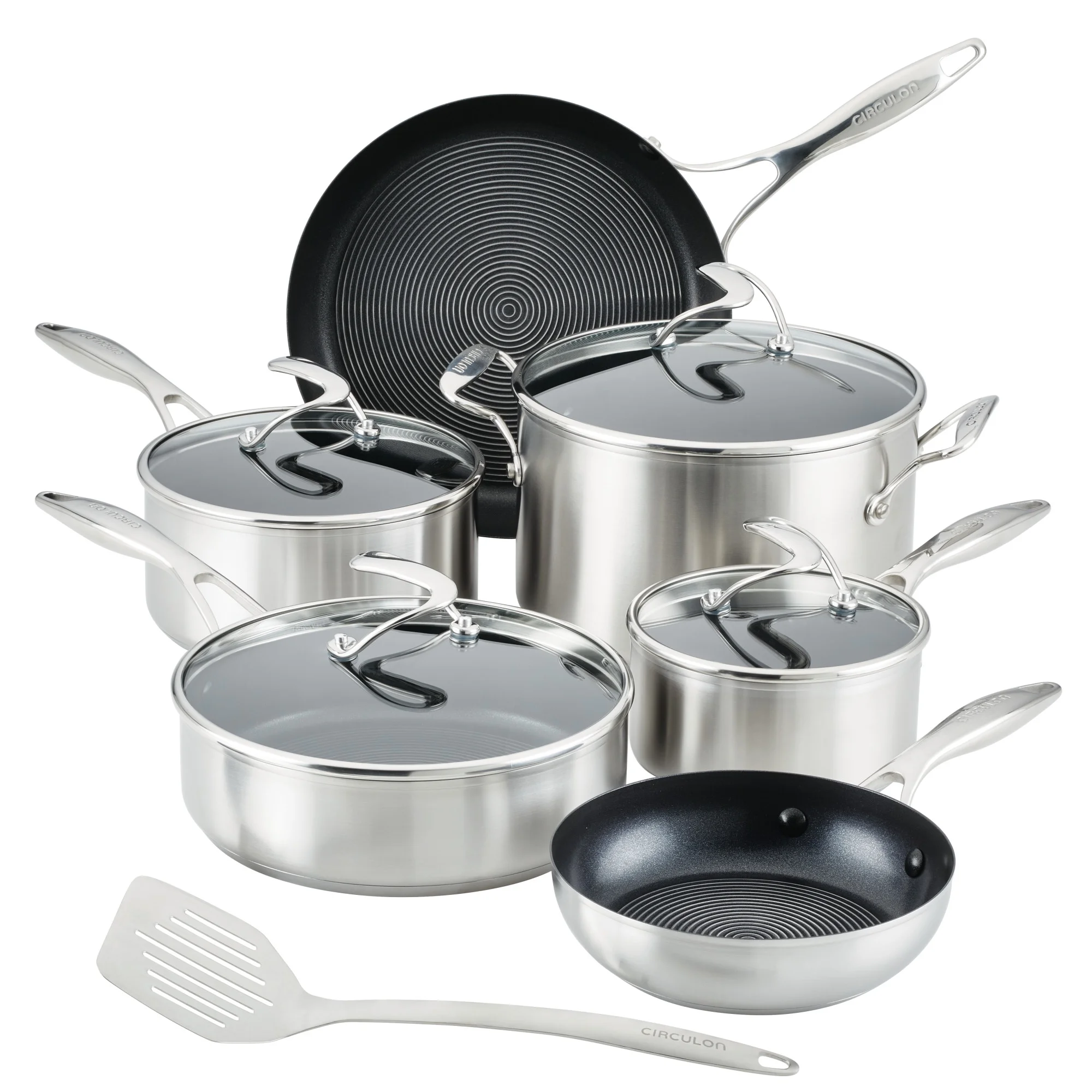 Circulon 11Pc Stainless Steel Pots and Pans with SteelShield Hybrid Stainless and Nonstick Technology, Silver