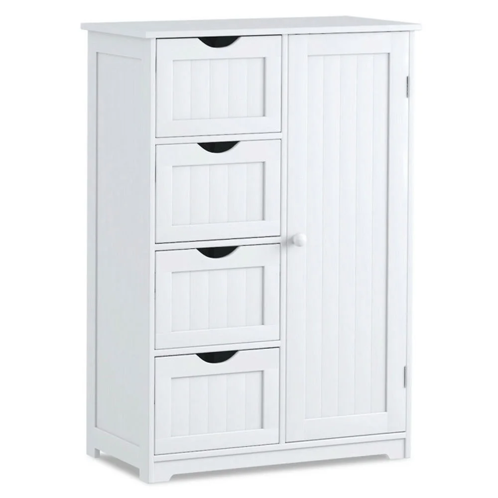 Spaco Standing Indoor Wooden Cabinet with 4 Drawers-White, Bathroom Storage Cabinet for Entryway Storage, Home Office Furniture