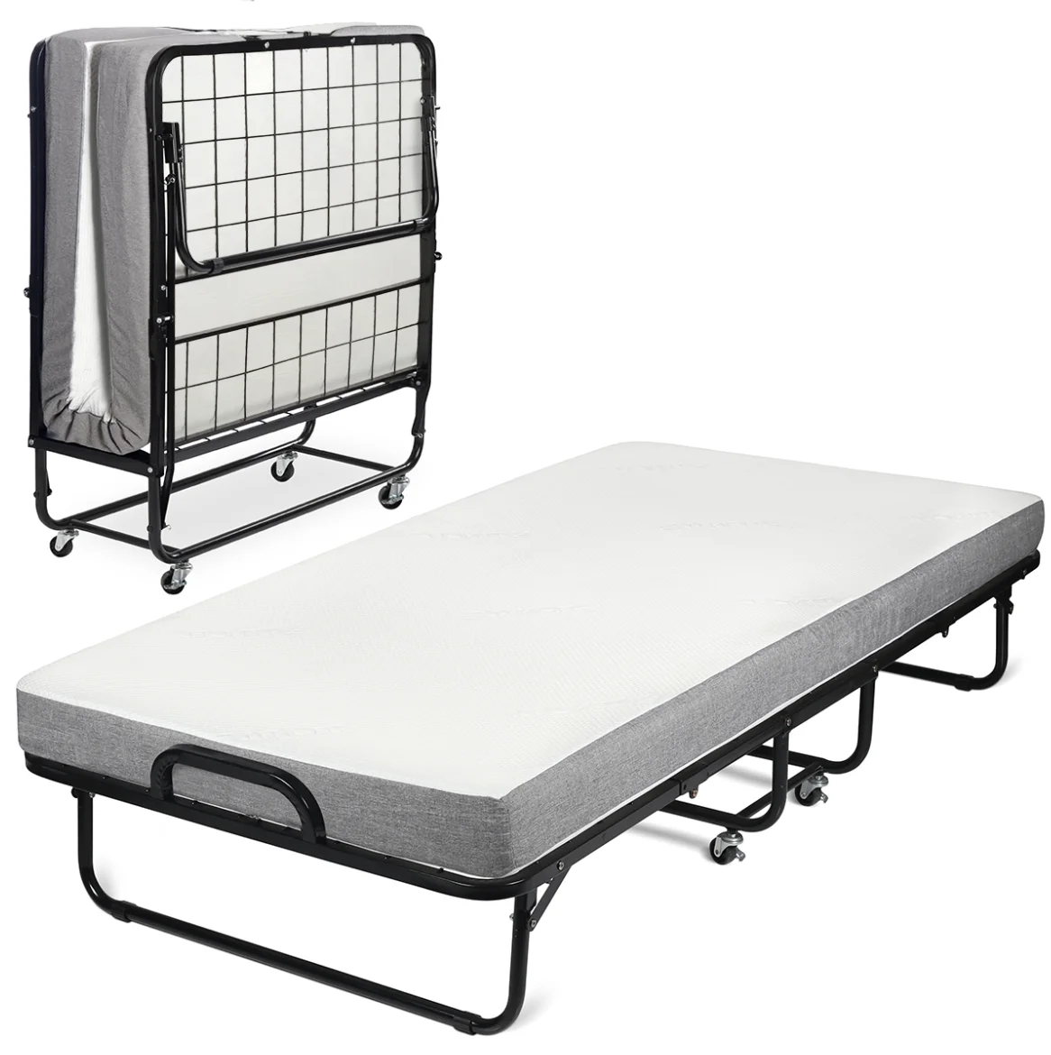Milliard Diplomat Folding Bed with Luxurious Memory Foam Mattress and Super Strong Sturdy Frame, Cot Size, 75