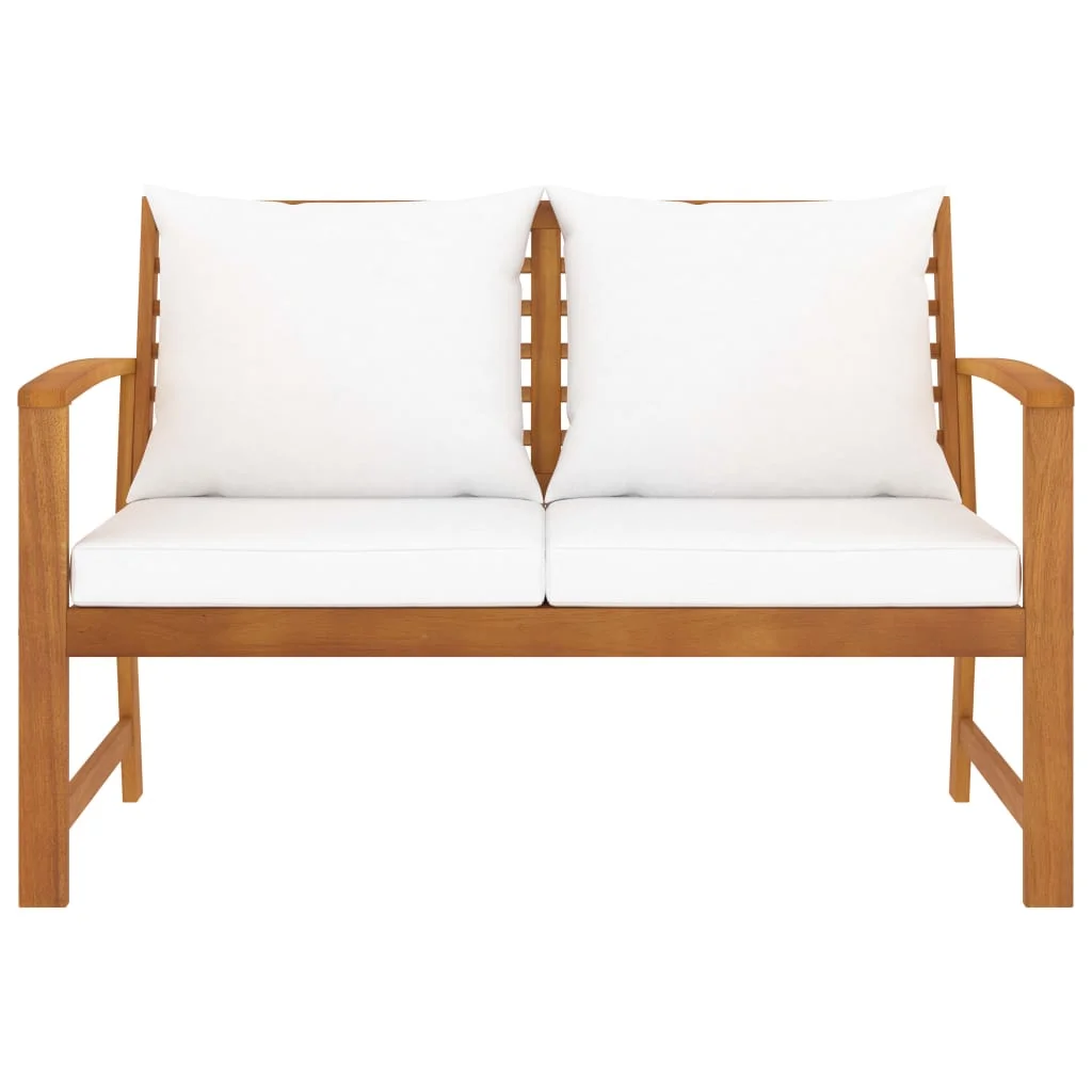 47.2 Solid Acacia Wood Patio Bench with Cream Cushion - Outdoor Seating for Garden and Patio Relaxation