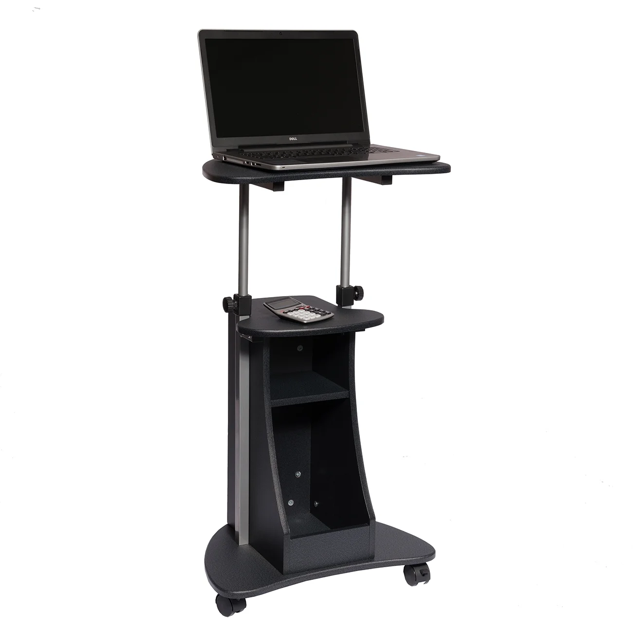 Techni Mobili Sit-to-Stand Rolling Adjustable Height Laptop Cart With Storage, Graphite