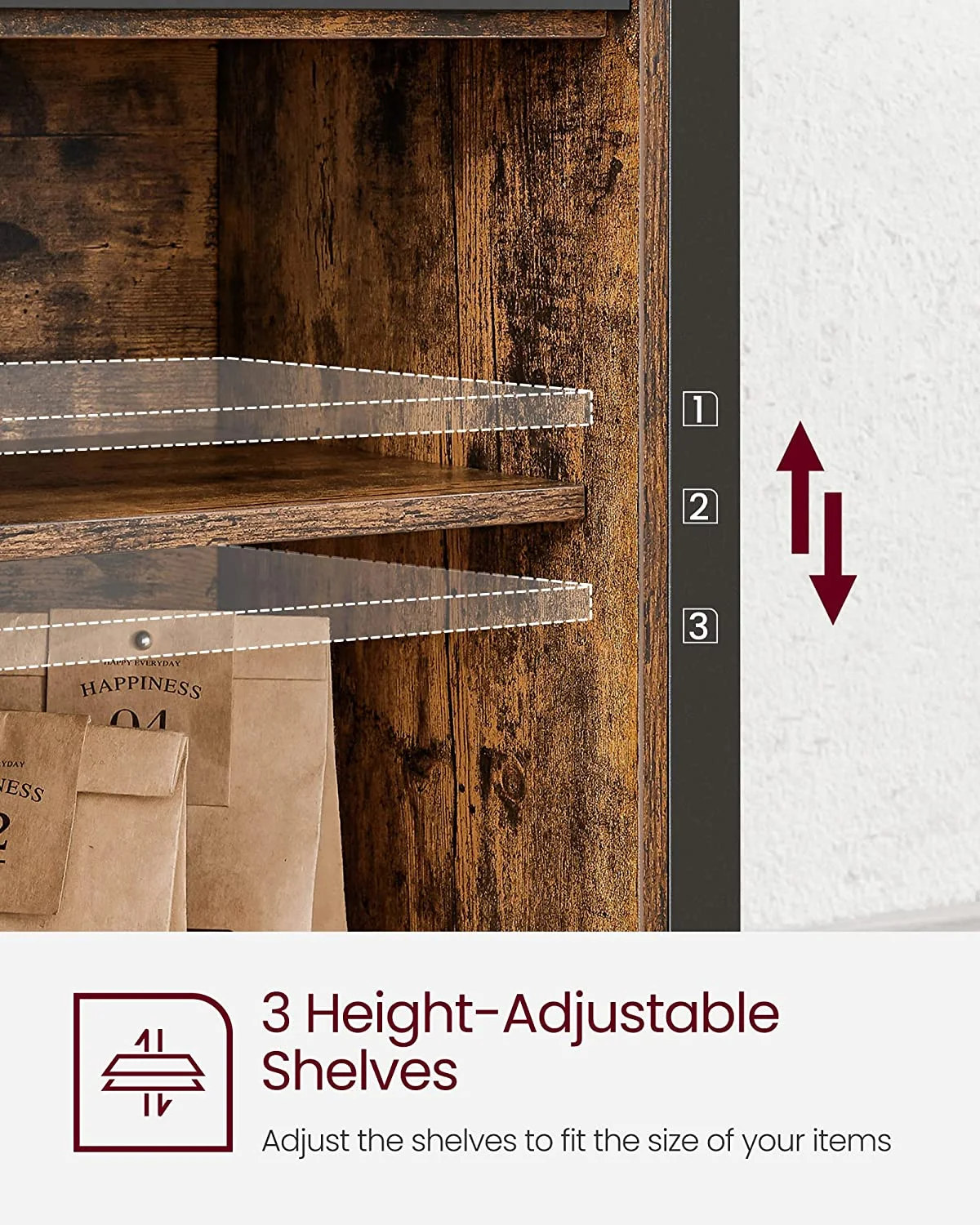 VASAGLE Buffet Sideboard Storage Cabinet with Adjustable Shelf and Sliding Barn Door Rustic Brown and Black