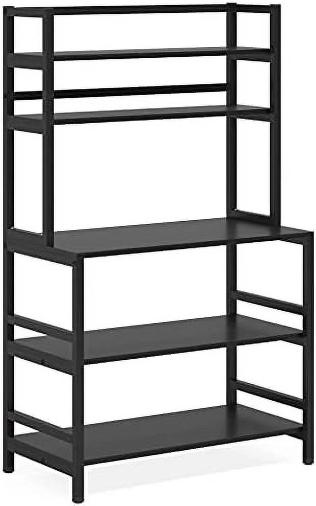 WTYNKAE 5-Tier Kitchen Bakers Rack with Hutch Industrial Microwave Oven Stand Free Standing Kitchen Utility Cart Organizer(Black)