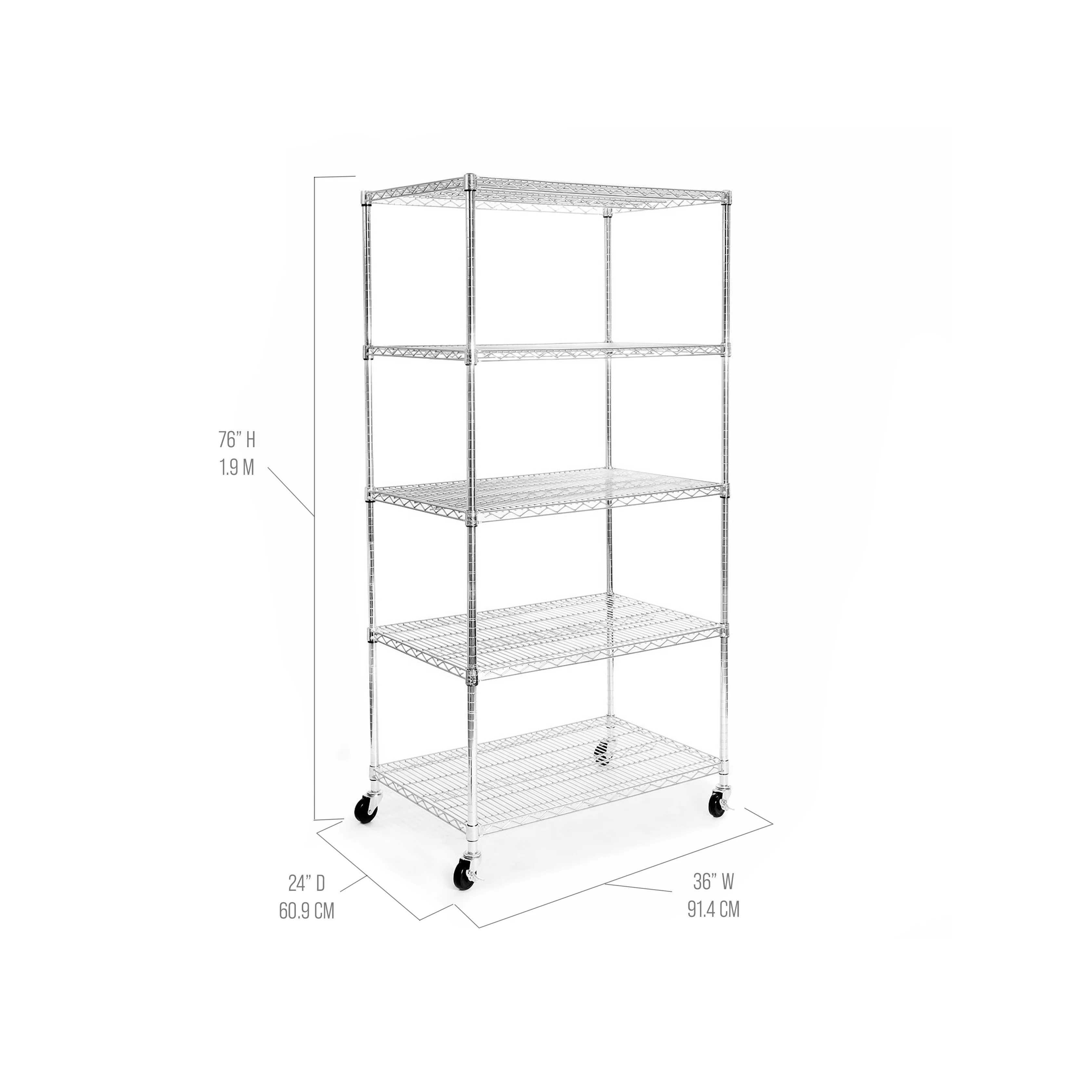 Seville Classics UltraDurable Commercial-Grade 5-Tier NSF-Certified Steel Wire Shelving with Wheels, 36