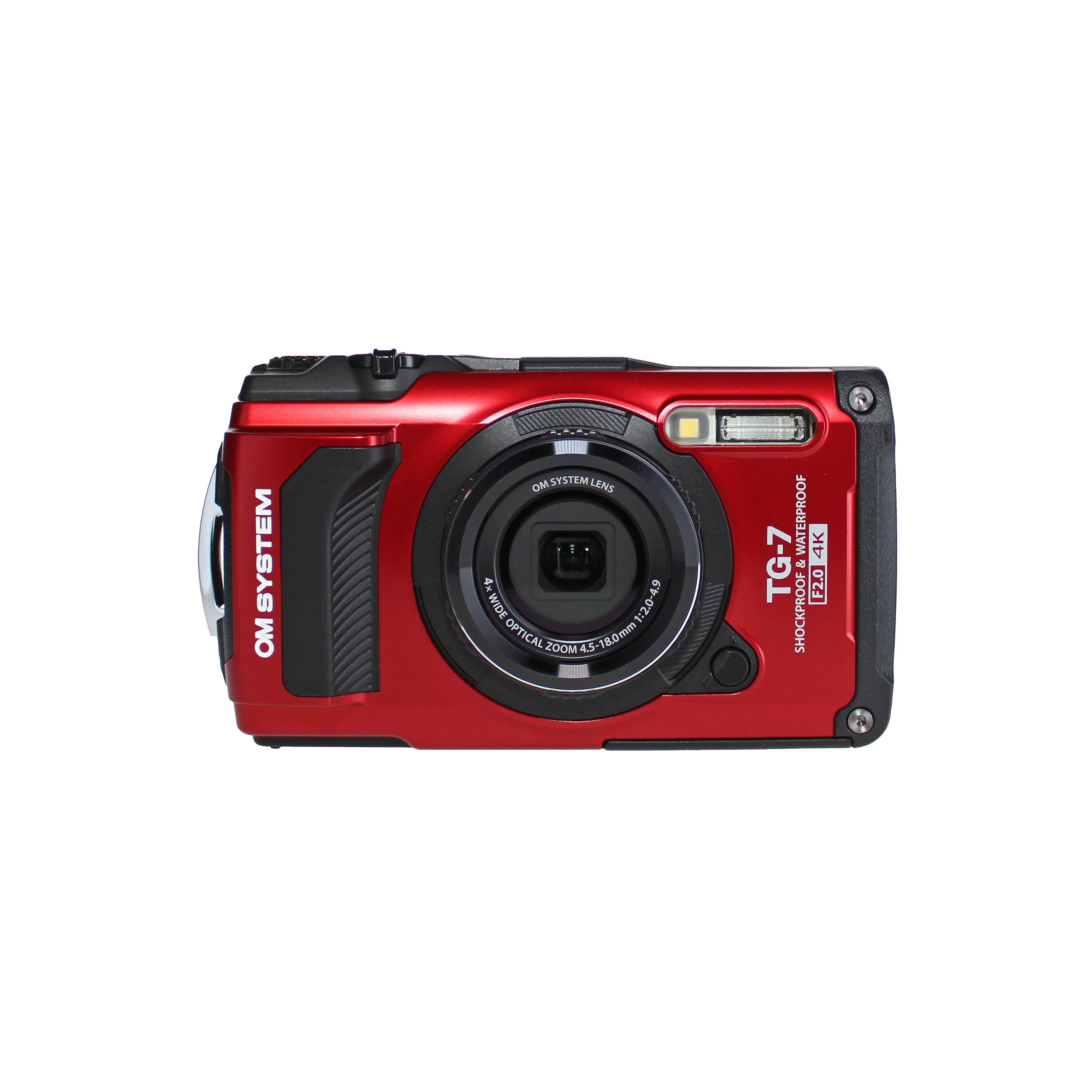 OM SYSTEM Tough TG-7 Red Underwater Camera, Waterproof, Freeze Proof with 2 Extra Batteries + Float Strap + 64GB Card + Case + Flex Tripod + More