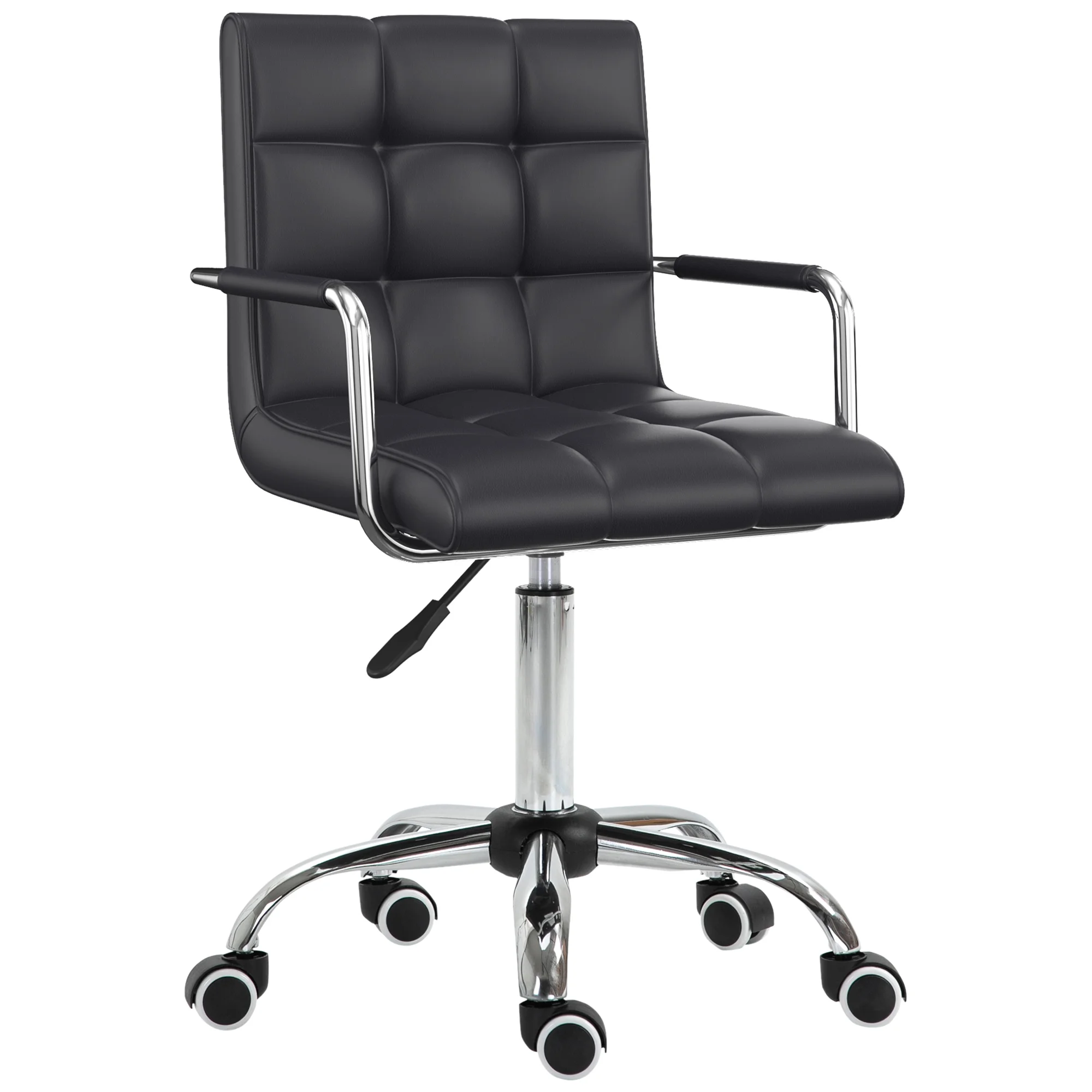 GeeHome Home Office Chair, Modern Computer Desk Chair, Task Chair with Upholstered PU Leather, Adjustable Height, Swivel Wheels, Black
