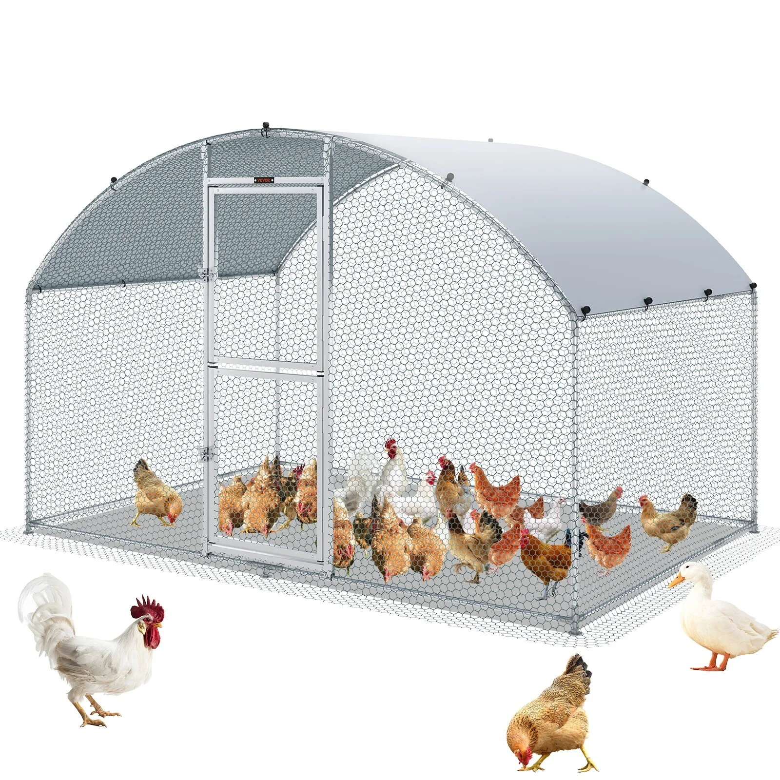 VEVOR Large Metal Chicken Coop with Run Walkin Chicken Coop for Yard with Waterproof Cover 6.6 x 9.8 x 6.6 ft - Dome Roof