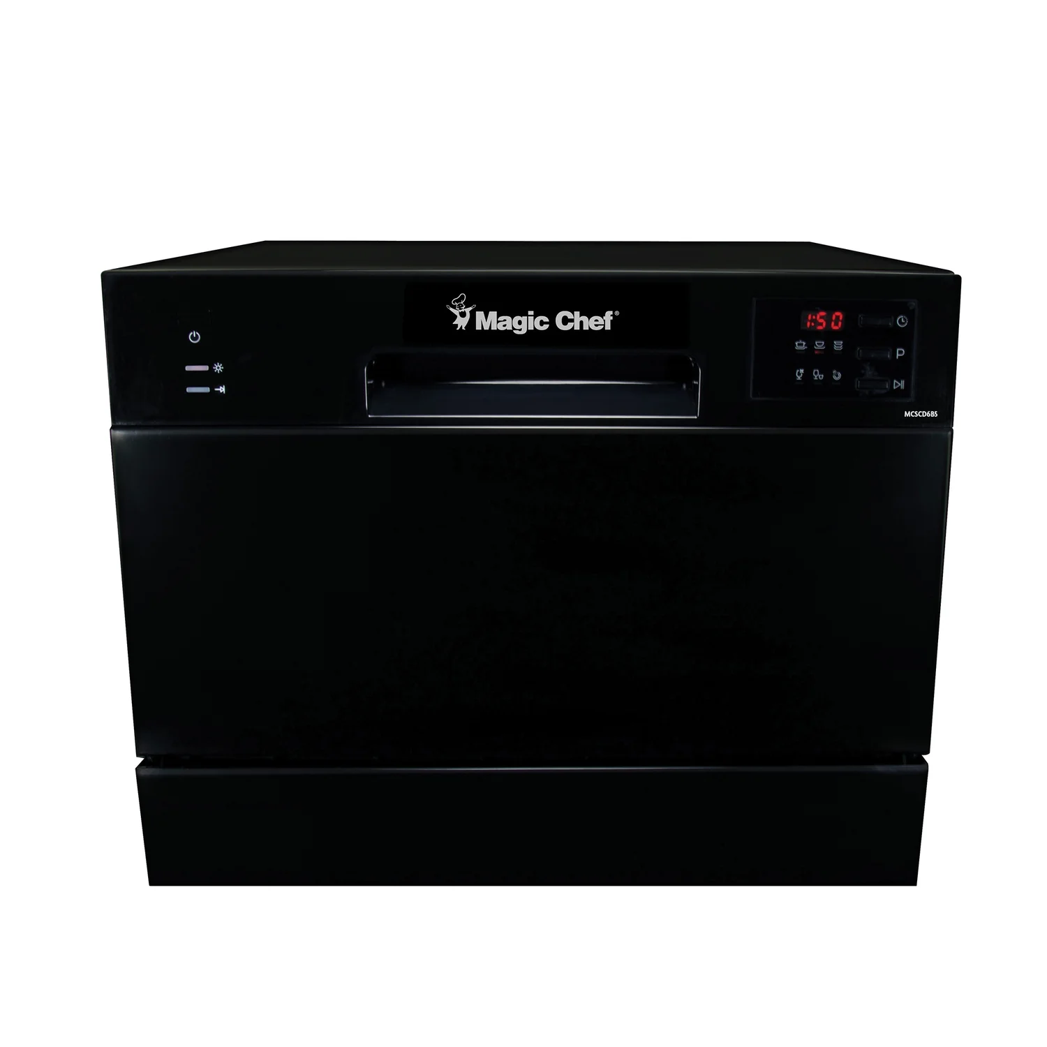 Magic Chef MCSCD6B5 Countertop Dishwasher, 120 Volt, Black, Height 17.2 in Width 21.7in Depth 19.7in