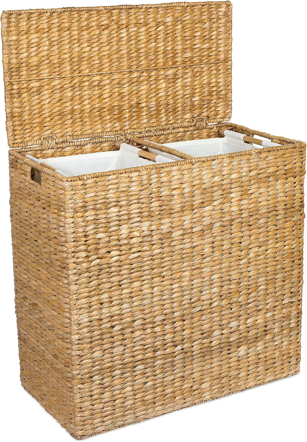 Oversized Double Laundry Hamper With Lid | 2 Liners Included | Handwoven Natural Woven Seagrass Fiber | Laundry Hamper 2 Section |
