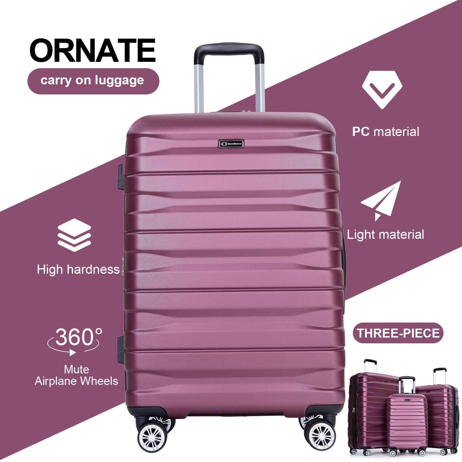 Tripcomp Hardside Luggage Set,Carry-on,Lightweight Suitcase Set of 3Piece with Spinner Wheels,TSA Lock,21inch/25inch/29inch(Wine Red)