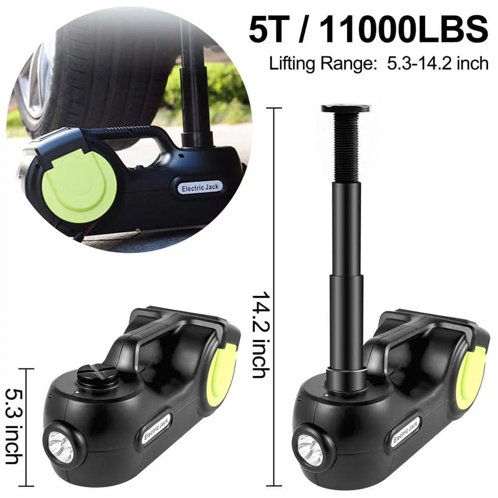 Electric Car Jack 5-Ton Car Jack Hydraulic 5.3-14.2 in. Lifting Range Electric Floor Jack with Wrench, LED Light