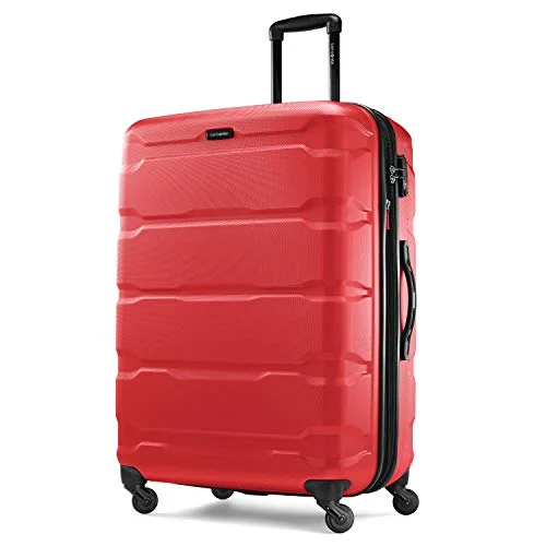 Samsonite Omni PC Hardside Expandable Luggage with Spinner Wheels, Red, Checked-Large 28-Inch