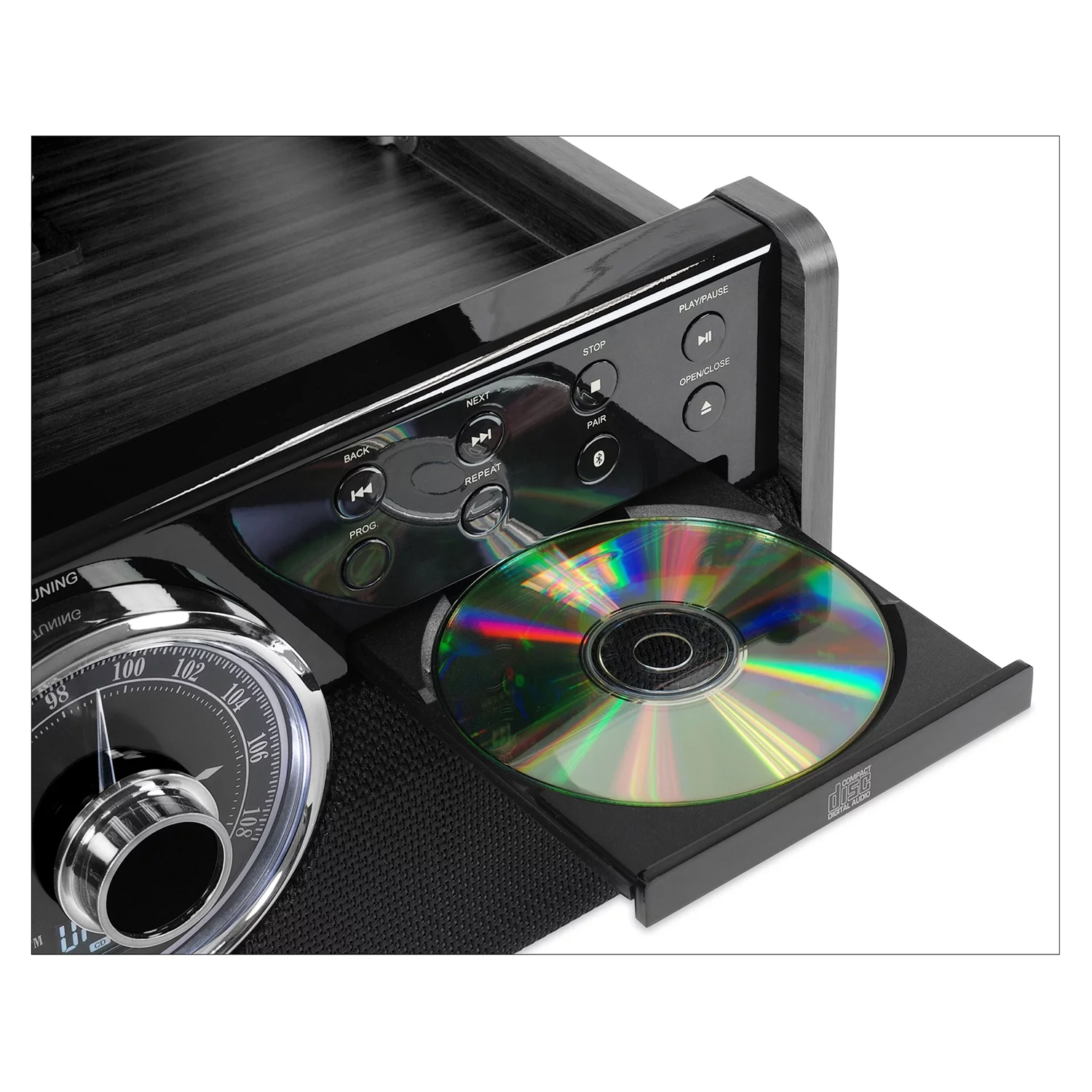 Victrola 6-in-1 Wood Bluetooth Mid Century Record Player with 3-Speed Turntable, CD, Cassette Player and Radio